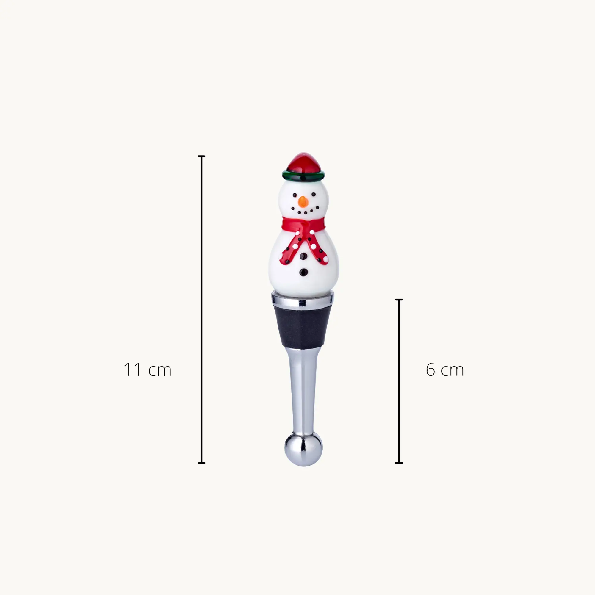Flaschenverschluss Schneemann (Höhe 11 cm) für Champagner, Wein und Sekt, Muranoglas-Art, Handmade