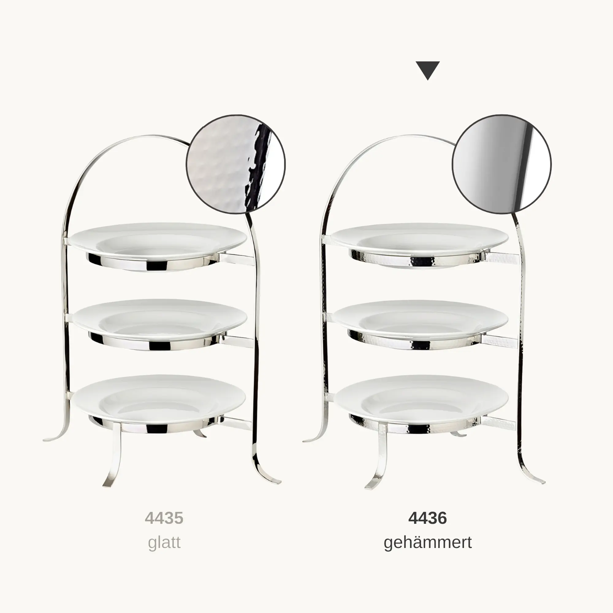 Telleretagere Sina (Höhe 43 cm) gehämmert, schwerversilbert, für 3 Teller Ø 20 bis 28 cm Telleretagere Sina (Höhe 43 cm) gehämmert, schwerversilbert, für 3 Teller Ø 20 bis 28 cm