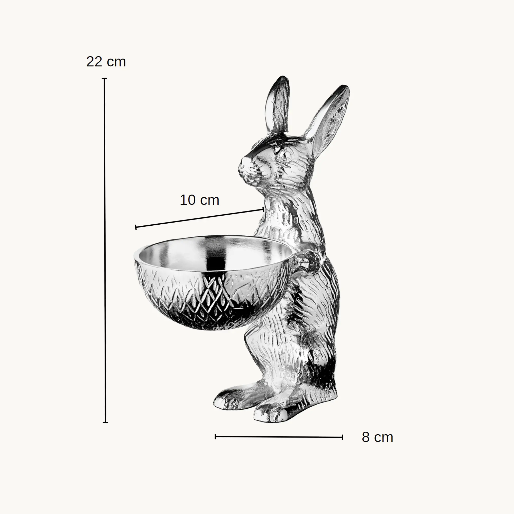 Hase mit Schale Bert (Höhe 22 cm, Ø 10 cm), silberfarben, Aluminium vernickelt