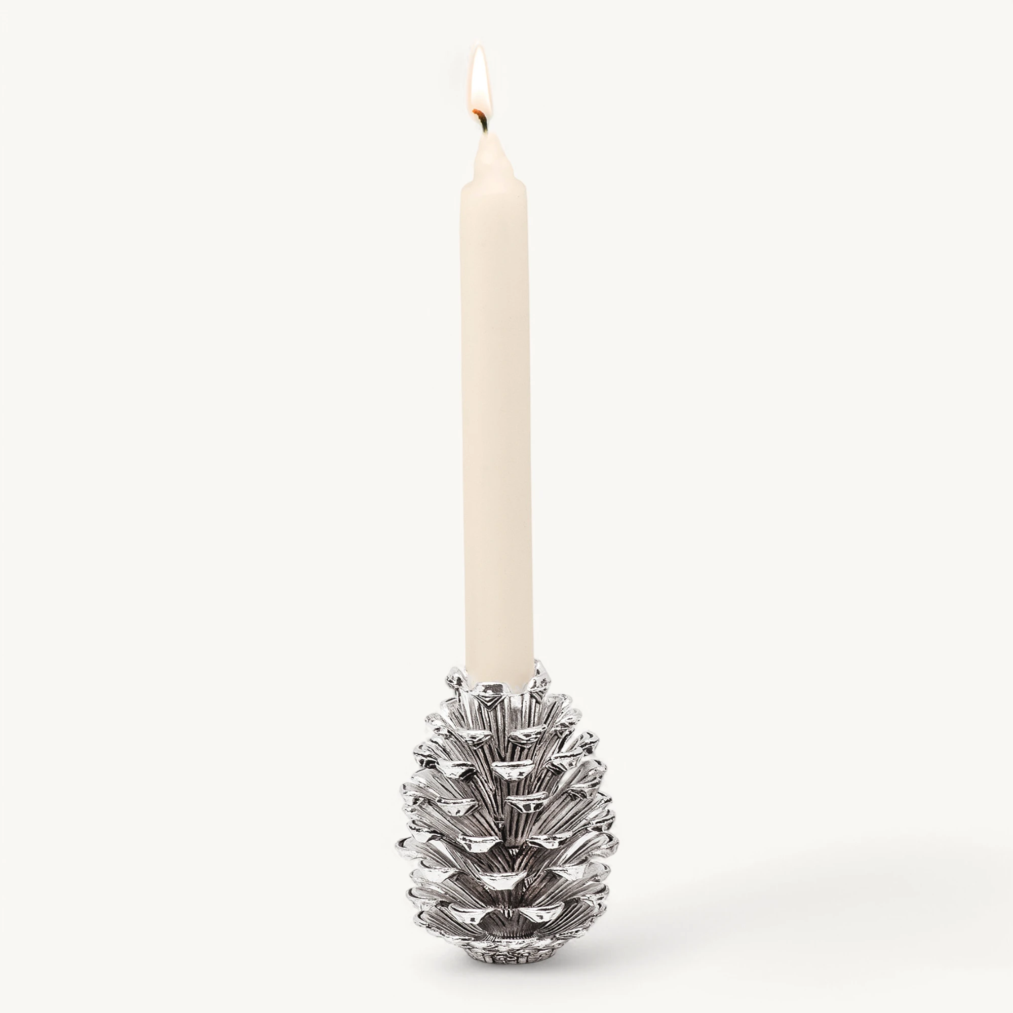 Kerzenleuchter Zapfen (Höhe 9 cm), silberfarben, Aluminium vernickelt, für Stabkerze
