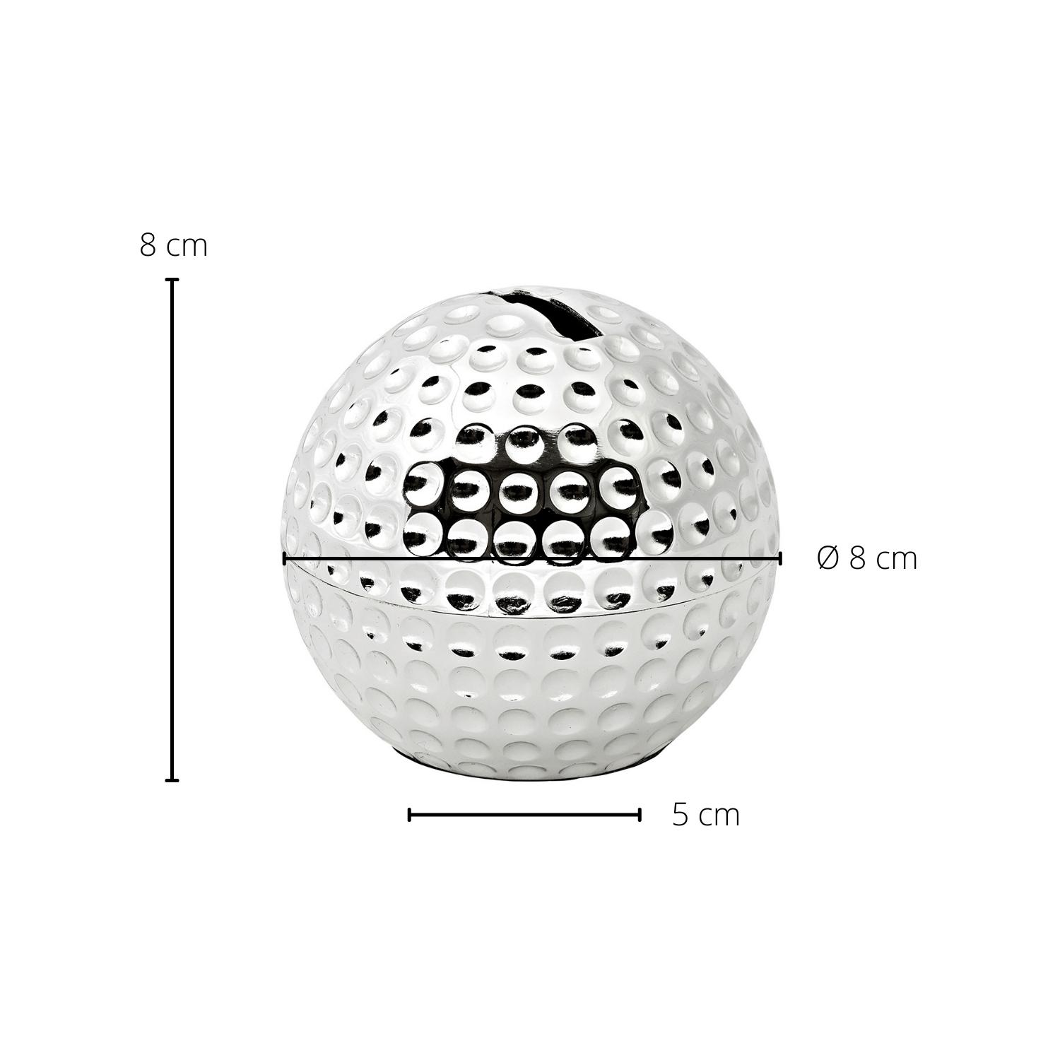 Spardose Sparbüchse Golfball, edel versilbert, anlaufgeschützt, Höhe 8 cm