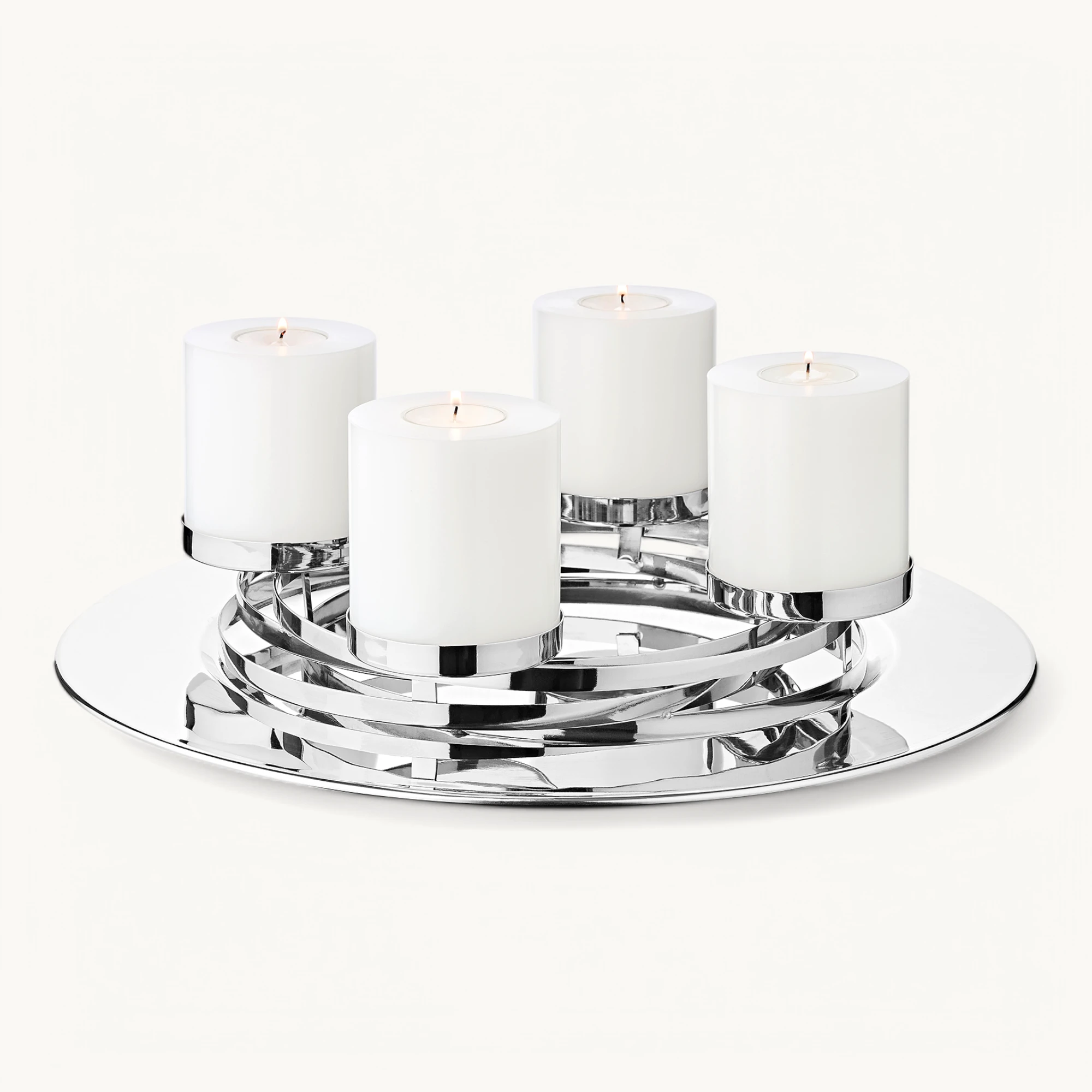 Adventskranz La Annabel (ø 40 cm) für Stumpenkerzen, Edelstahl hochglanzpoliert, silberfarben