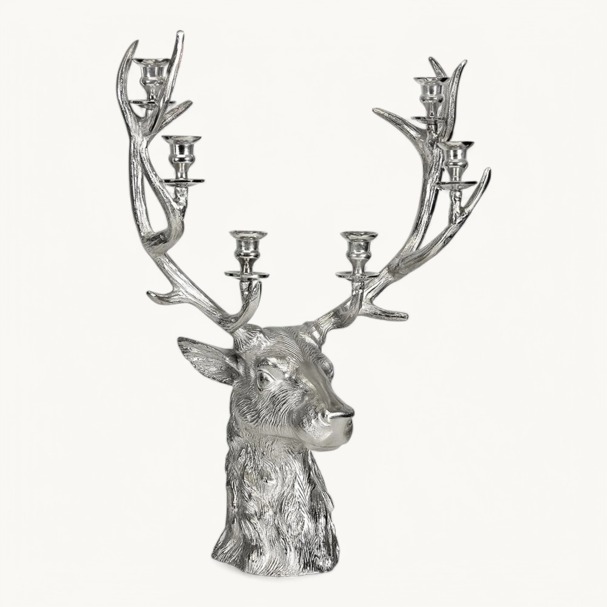 Kerzenleuchter Hirsch Richard (Höhe 65 cm), silberfarben, Aluminium vernickelt, für 6 Stabkerzen