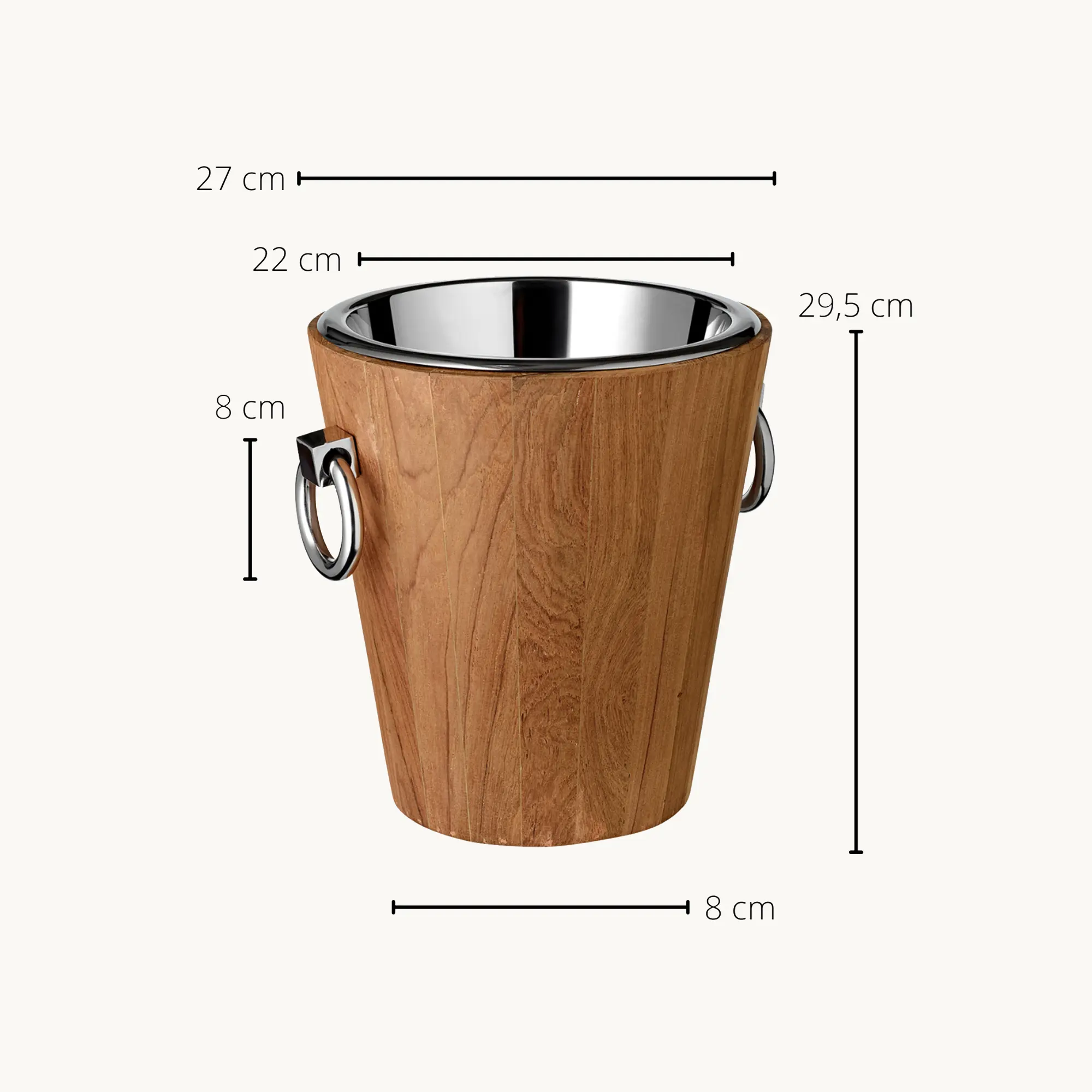 Weinkühler St. Tropez Teak Holz (Höhe 32 cm, Ø 26 cm), recyceltes Teakholz, Edelstahl