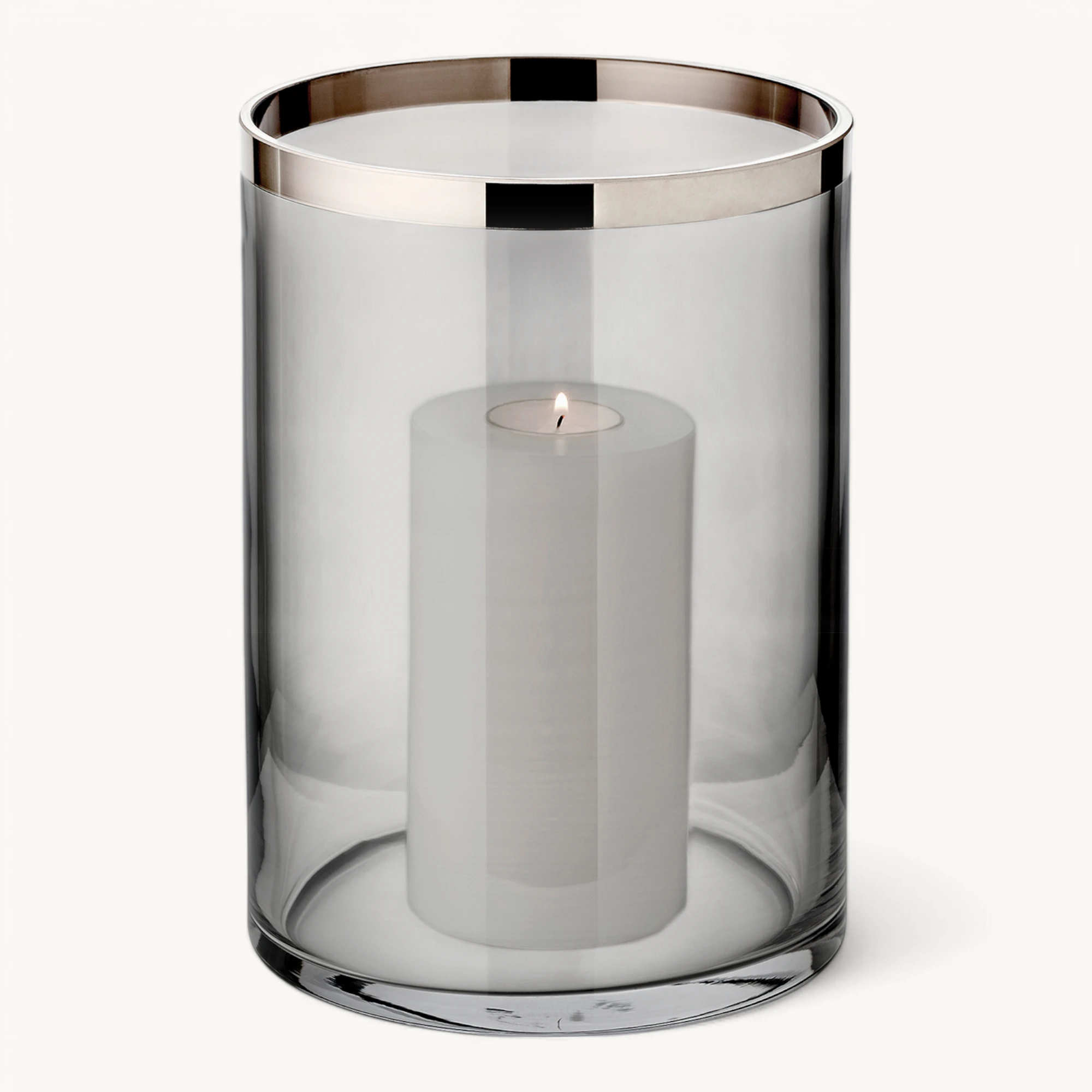 Windlicht Zeus (Höhe 25 cm), dunkles Kristallglas mit Platinrand