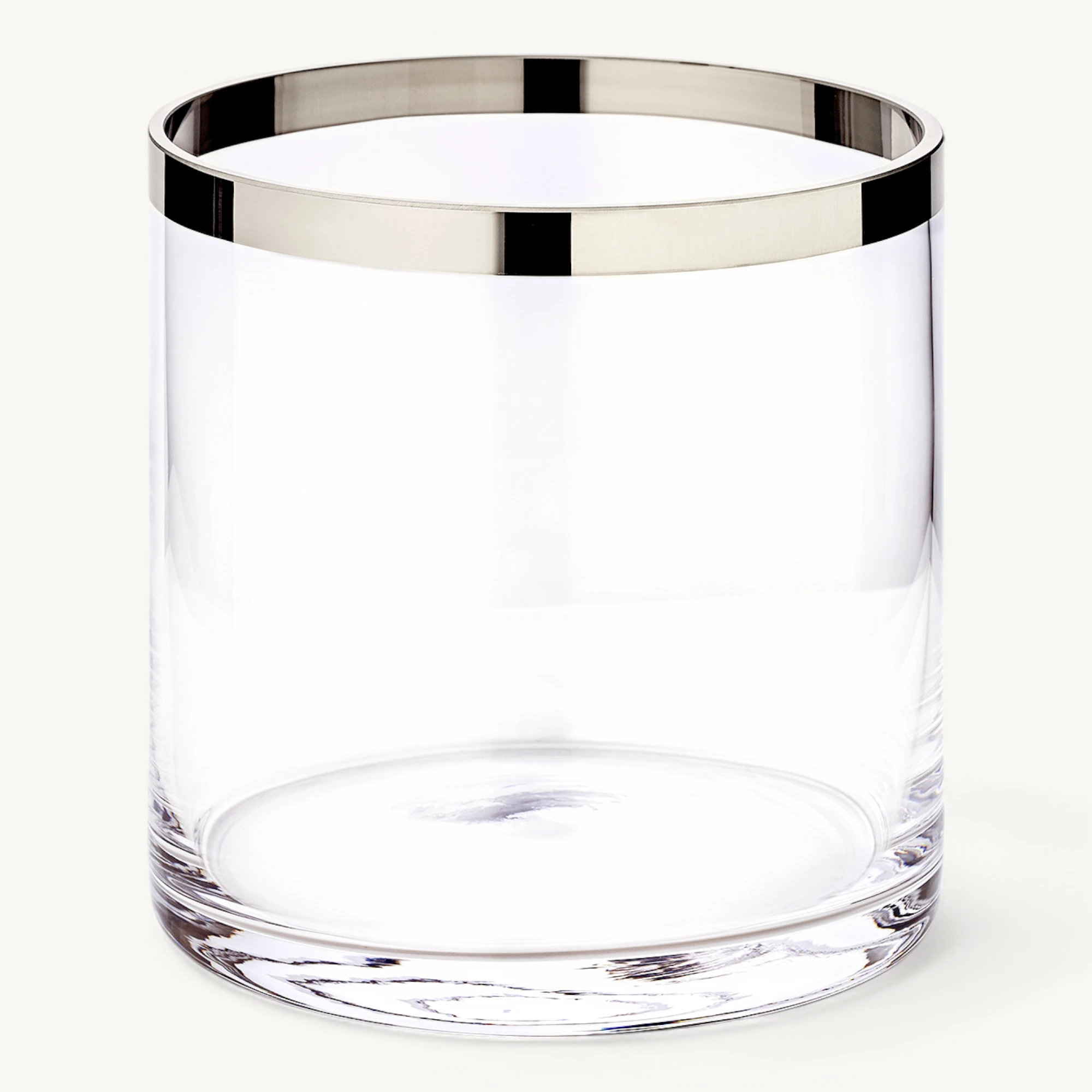 Windlicht Molly, Kerzenhalter aus mundgeblasenem Kristallglas mit Platinrand, Höhe 15 cm, Durchmesser 15 cm, Plus Dauerkerze Cornelius, Höhe 9 cm, Durchmesser 8 cm