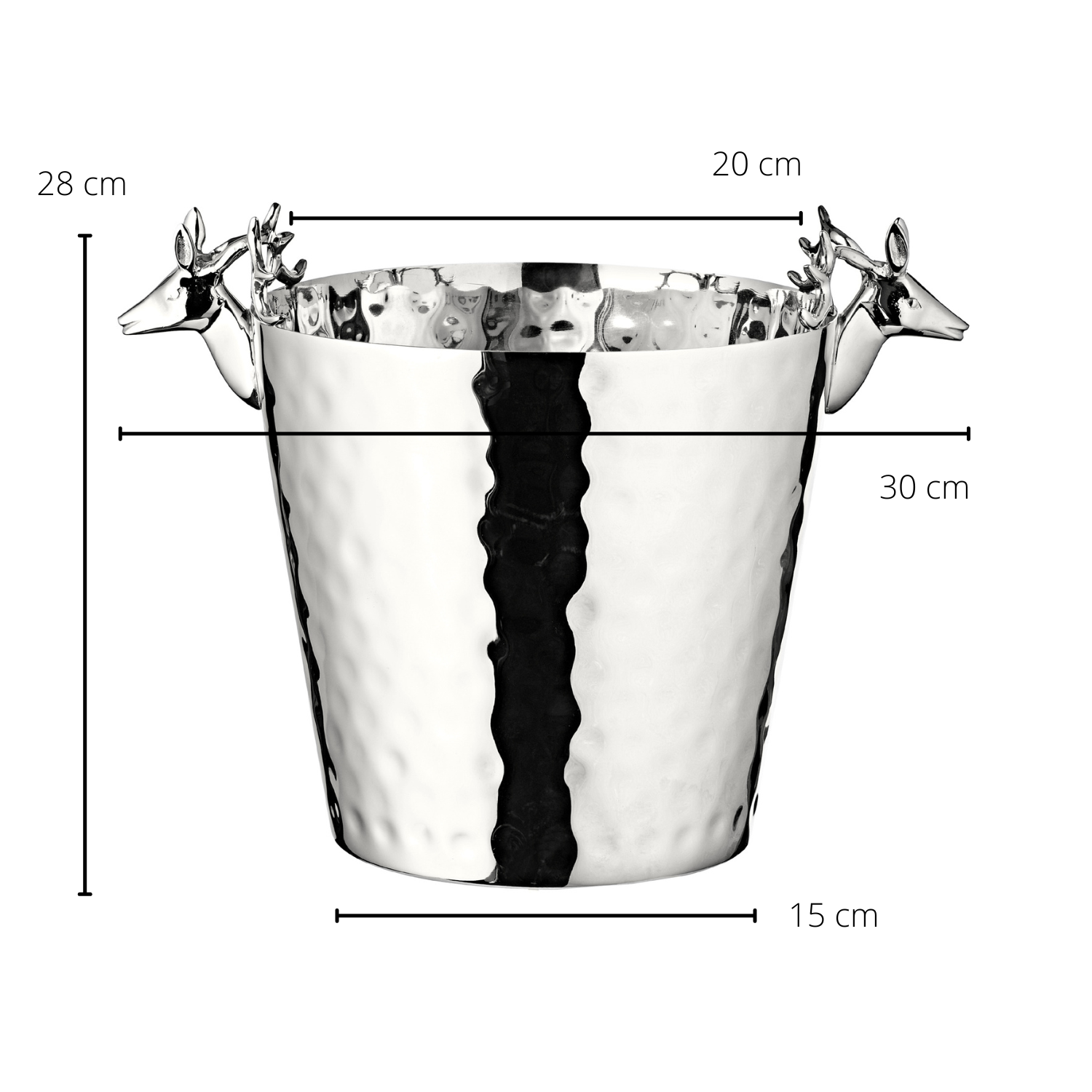 Flaschenkühler Enit (Höhe 28 cm, Ø 20 cm), mit Hirschkopf-Griffen, Edelstahl, glänzend vernickelt