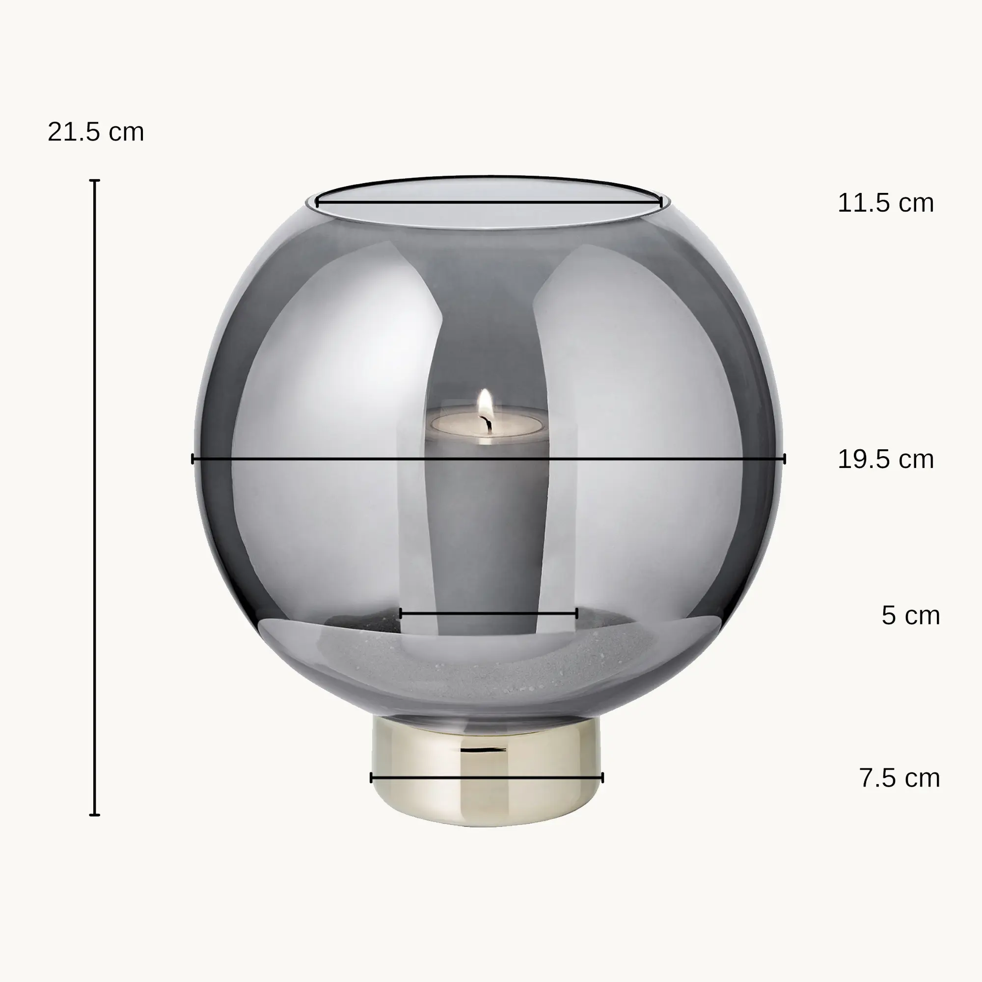Windlicht Jack (Höhe 21 cm), dunkles Kristallglas mit Platinrand
