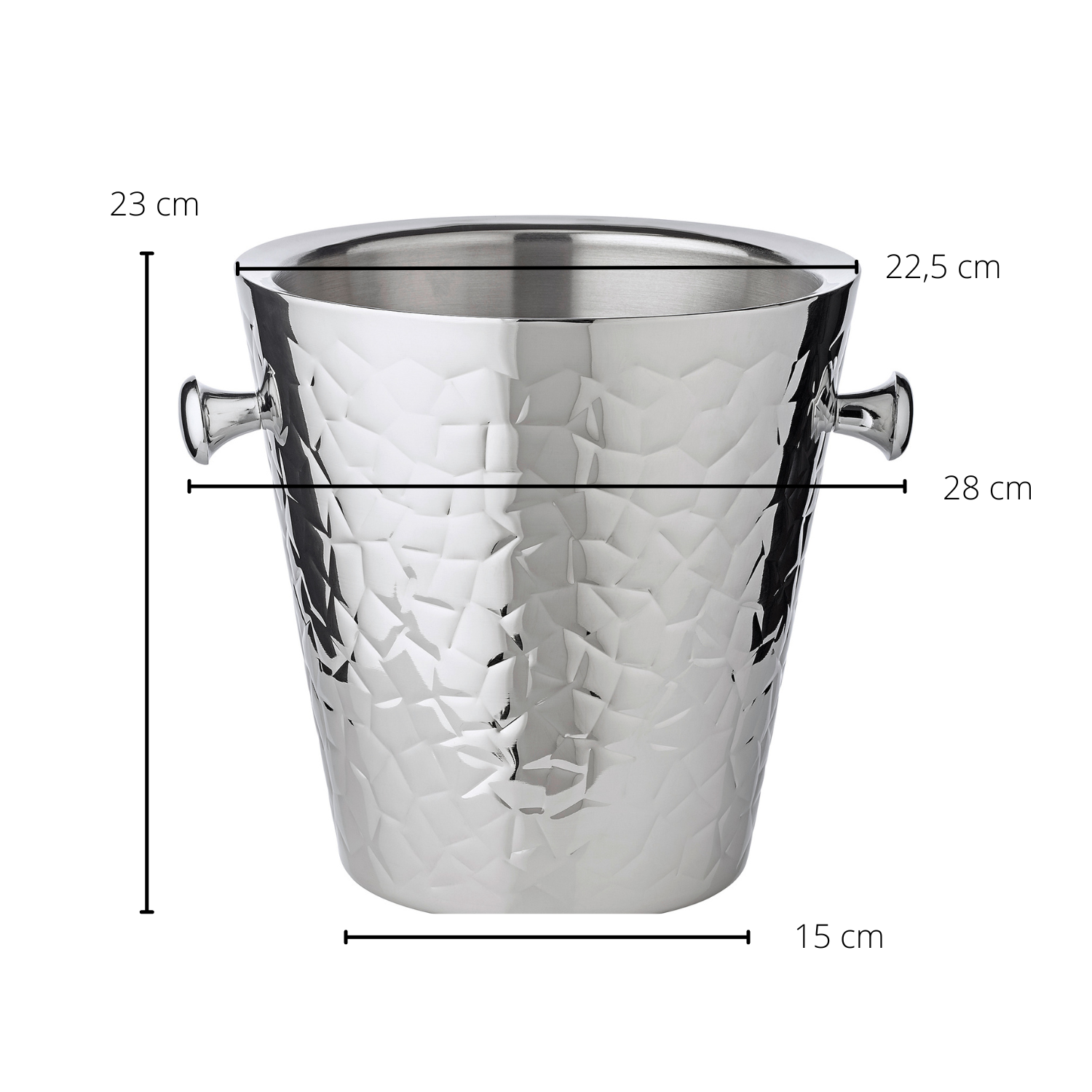 2. Wahl Sektkühler Capri mit Griffen, Edelstahl hochglanzpoliert, außen gemustert, H 23 cm