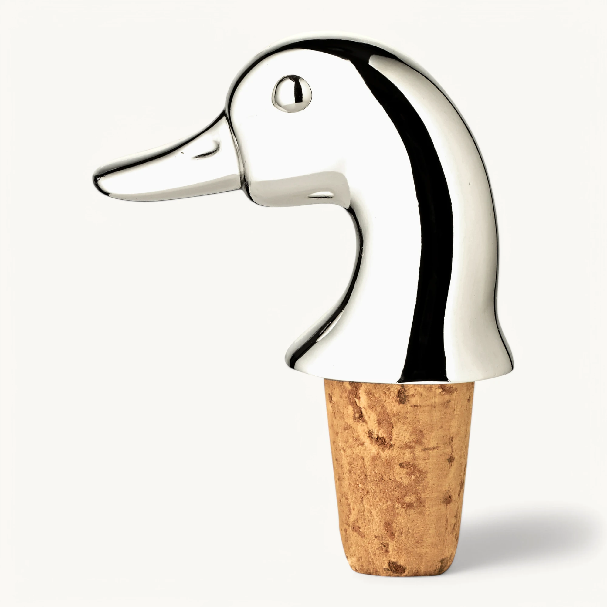 Flaschenkorken Ente (Höhe 8 cm), mit Enten-Figur, Naturkork, edel versilbert, anlaufgeschützt