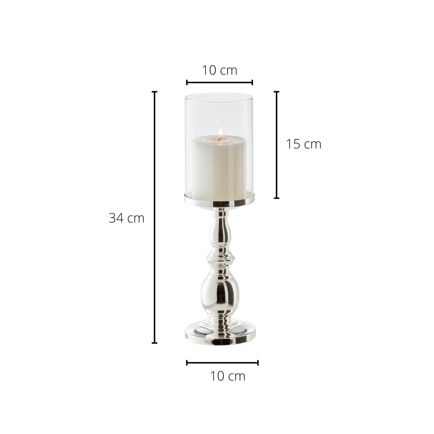 Kerzenleuchter Windlicht Mascha (Höhe 34 cm), edel versilbert, anlaufgeschützt, mit Glasaufsatz