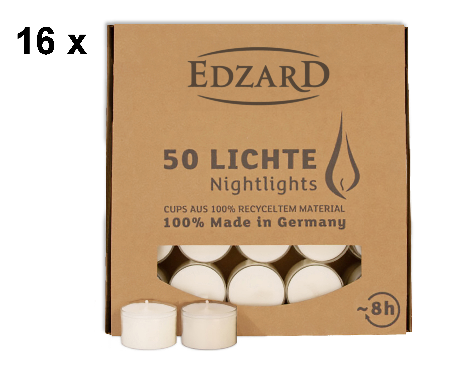 800 Stück Nightlights Teelichter, weiß, transparente Kunststoffhülle, Brenndauer ca. 8h