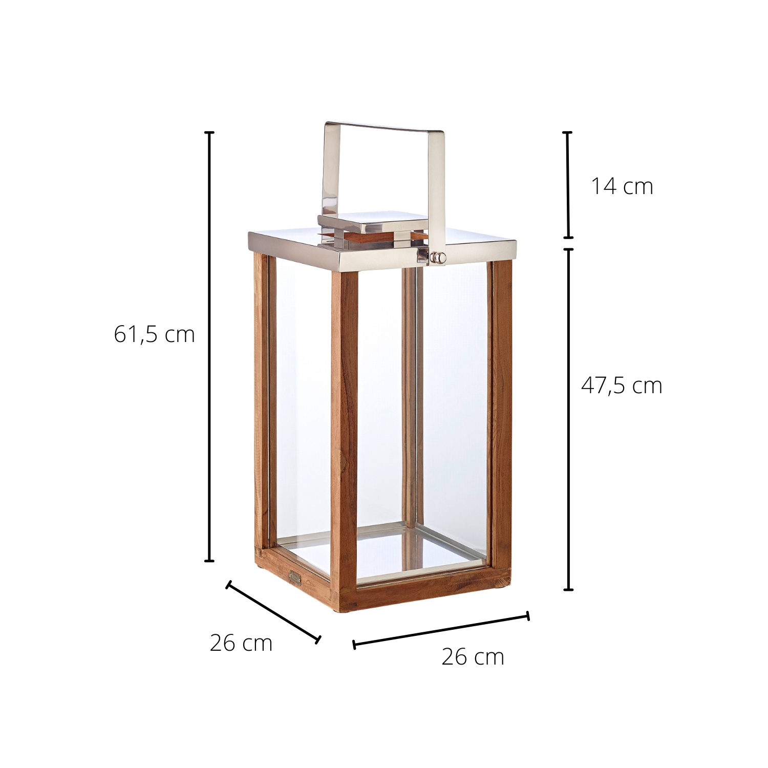 Laterne Miami (Höhe 49 cm), klappbarer Griff, edles Teakholz, Edelstahl, glänzend vernickelt