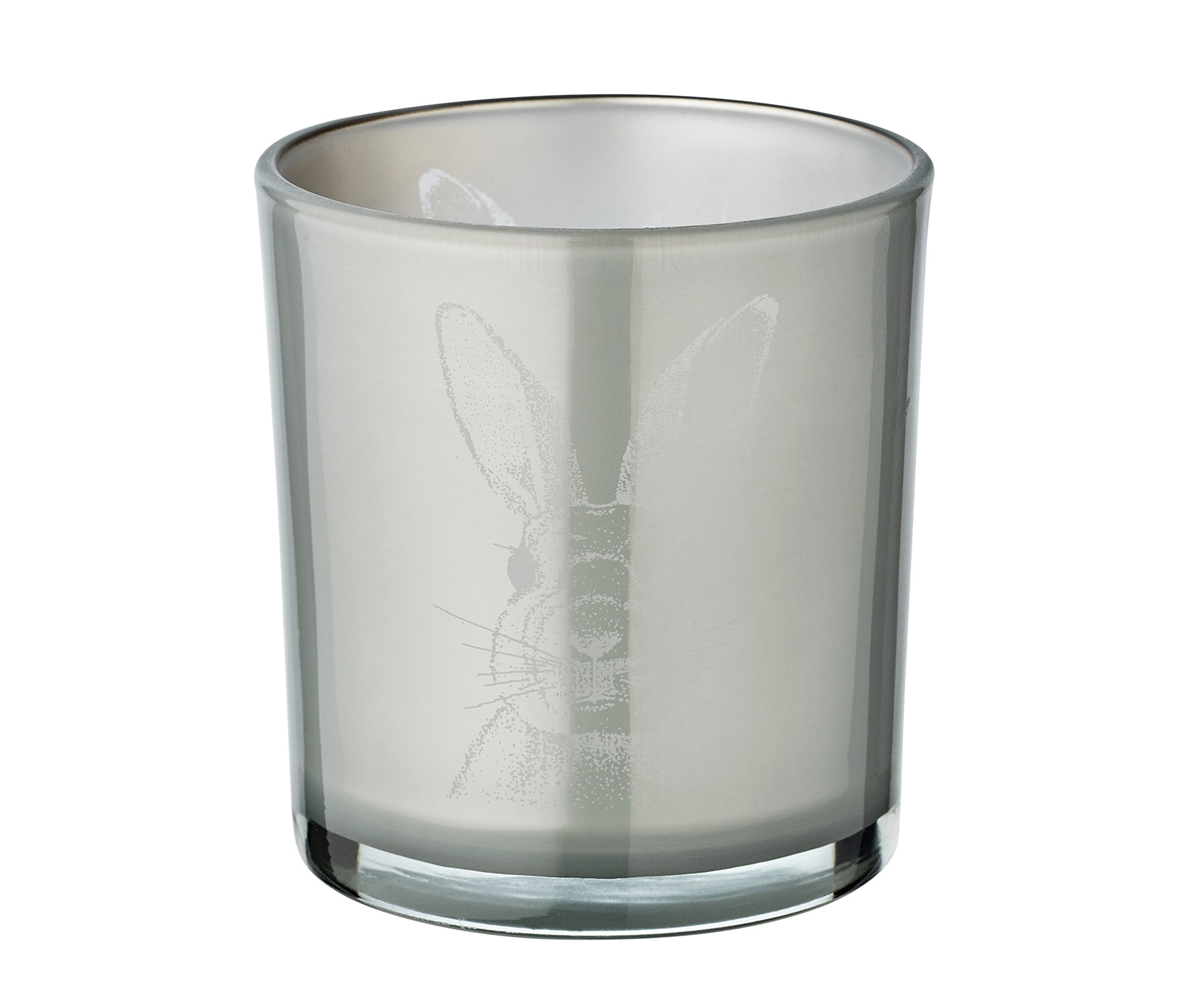 2er-Set Teelichtglas Hase (Höhe 8 cm), grau, Hasen-Motiv