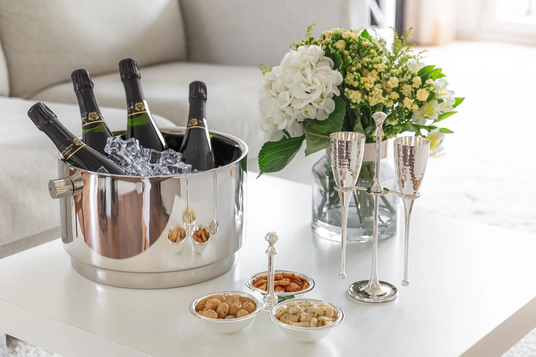 Snackschale Dreifachschale Perla (Ø 21 cm), schwerversilbert, Dekoschale, Tripleschale Snackschale Dreifachschale Perla (Ø 21 cm), schwerversilbert, Dekoschale, Tripleschale