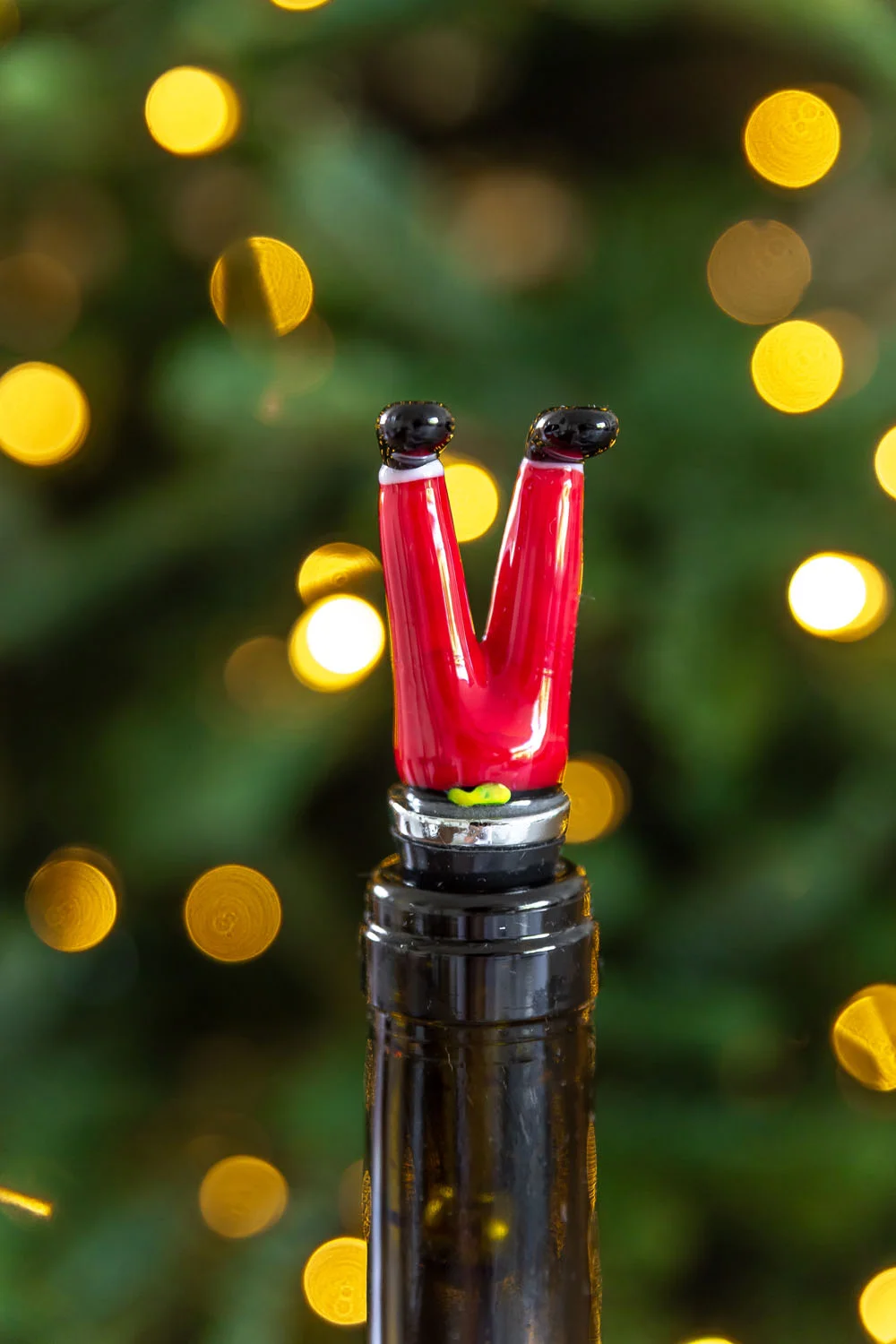 Flaschenverschluss Weihnachtsmannbeine (Höhe 10 cm) für Champagner, Wein und Sekt, Muranoglas Flaschenverschluss Weihnachtsmannbeine (Höhe 10 cm) für Champagner, Wein und Sekt, Muranoglas