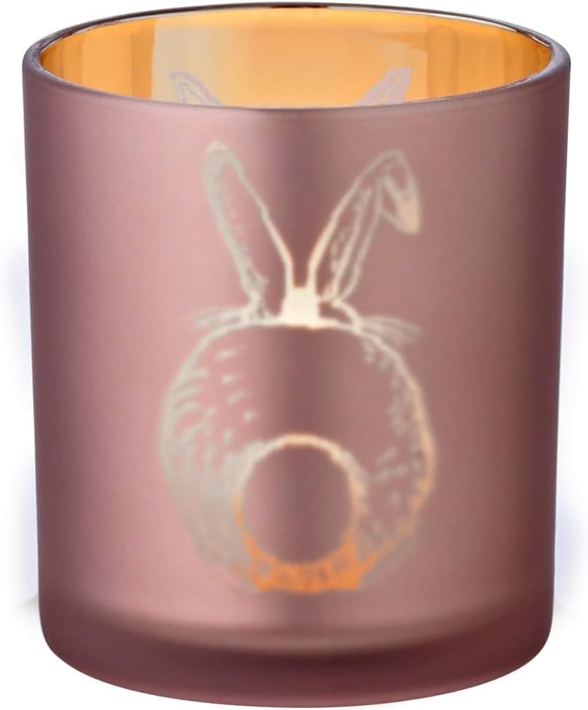 SALE Teelichtglas Hase (Höhe 8 cm), rosé & goldfarben, Hasen-Motiv