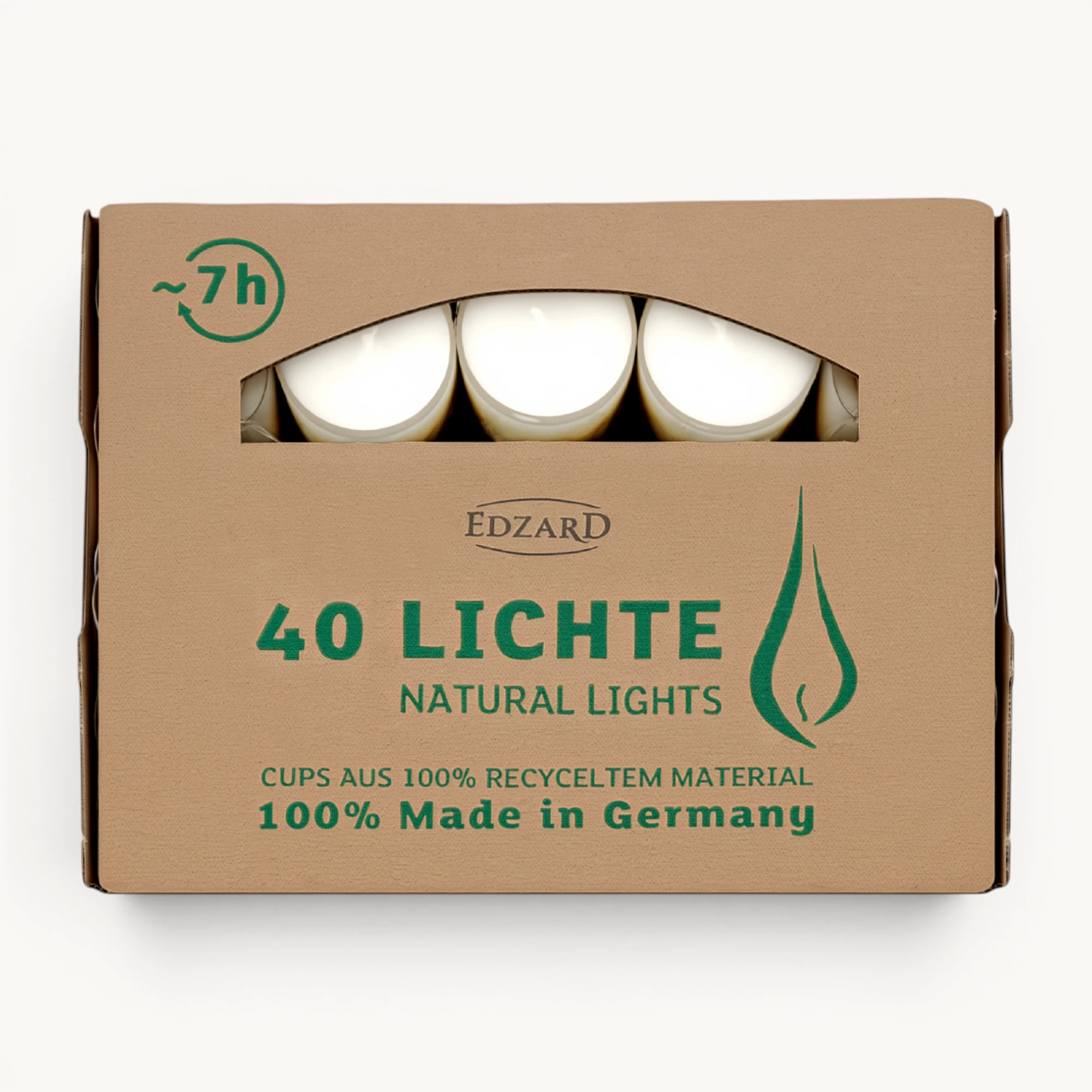 40 Stück Nightlights Teelichter, weiß, transparente Kunststoffhülle, Brenndauer ca. 8 h