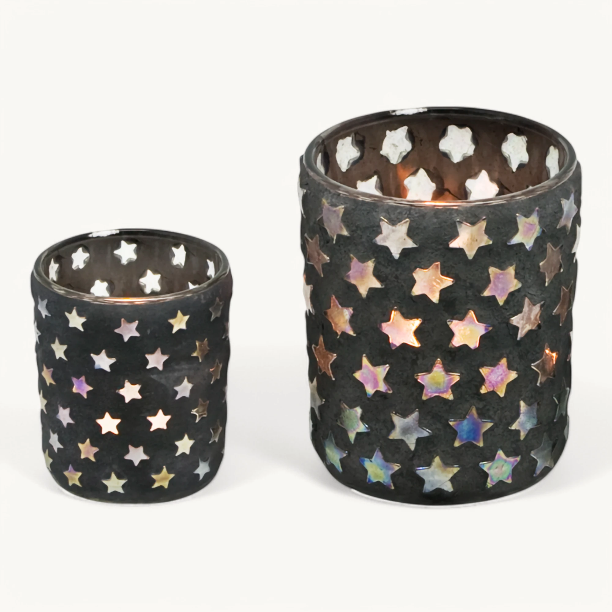 SALE Teelichtglas Sterne (Höhe 13 cm), schwarz, Sternen-Motiv
