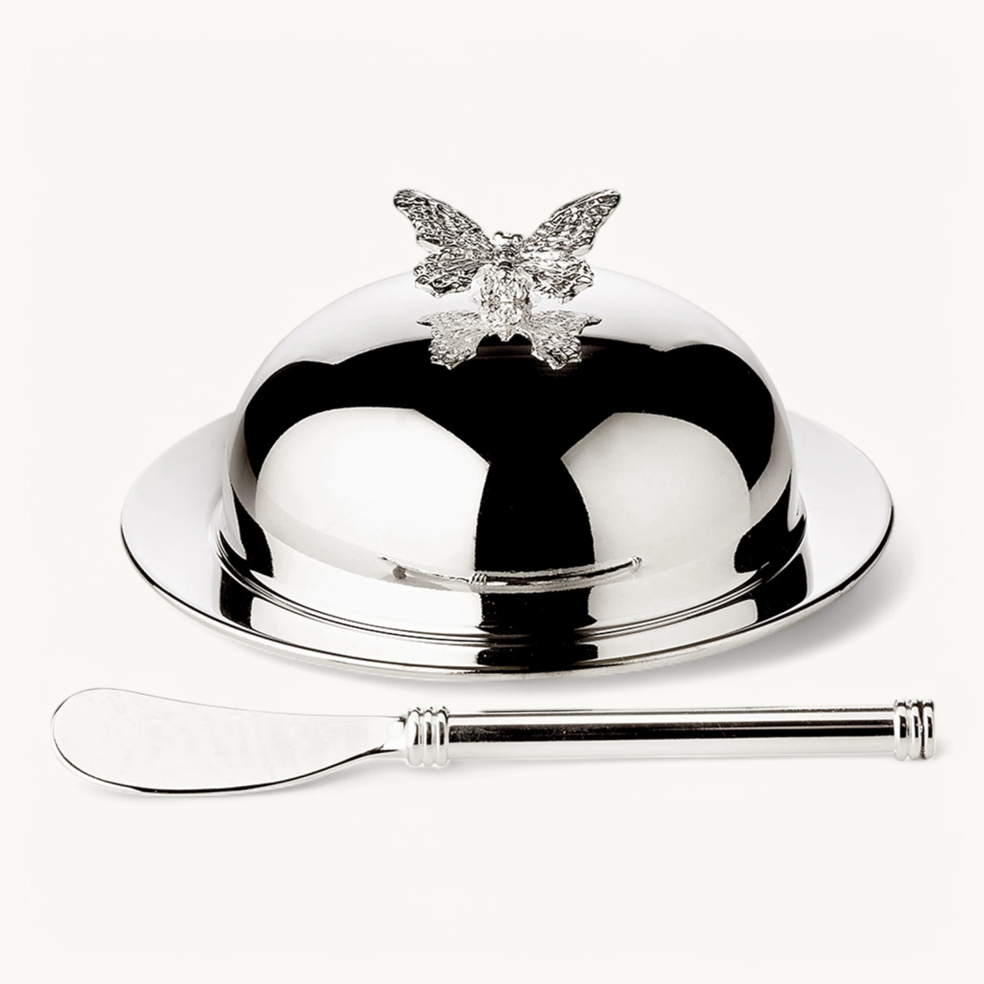 Butterglocke Butterfly (130 g Butter), Schmetterling-Figur, edel versilbert, mit Glasschale & Messer
