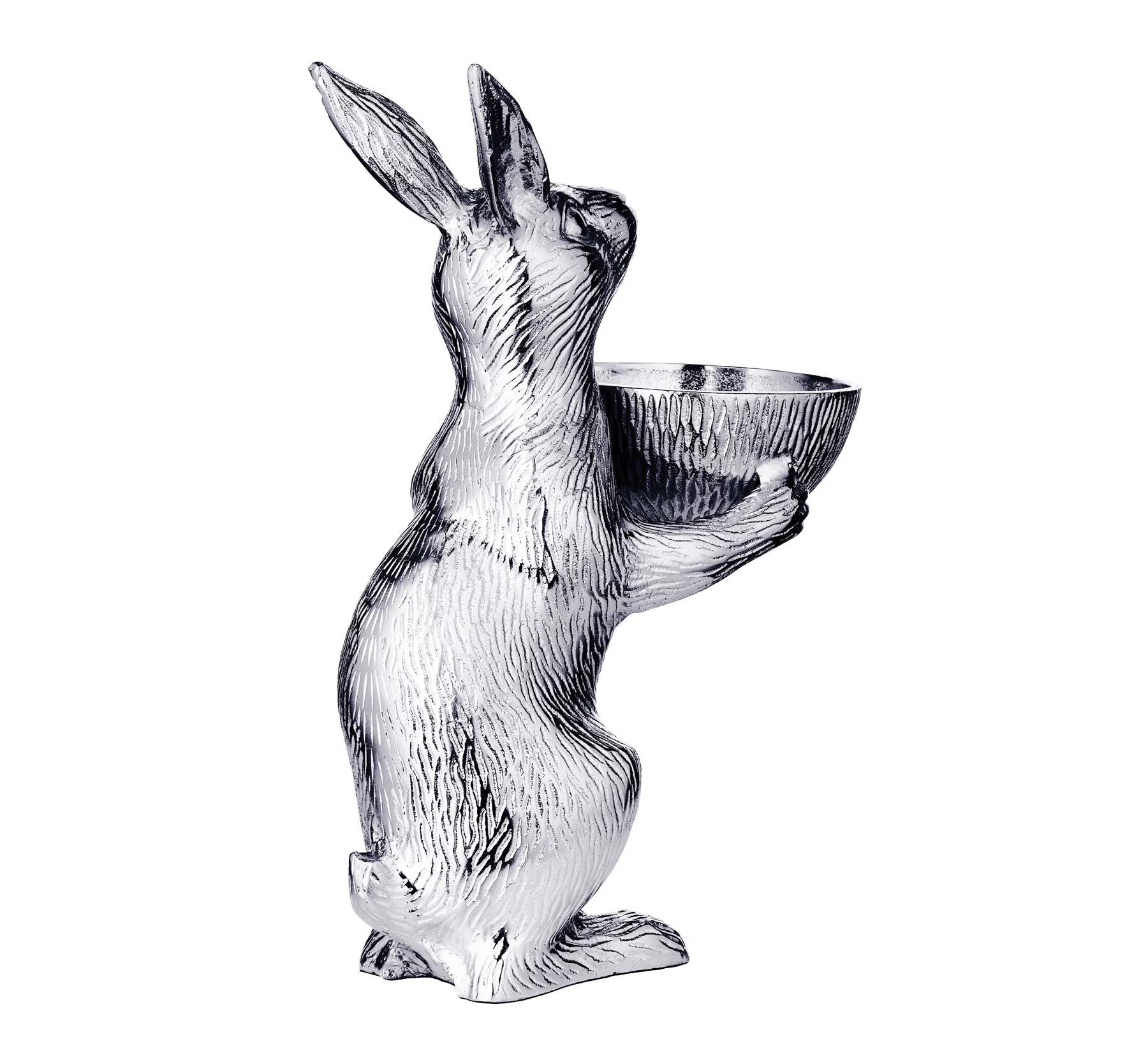 Hase mit Schale Bert (Höhe 32 cm, Ø 12 cm), silberfarben, Aluminium vernickelt