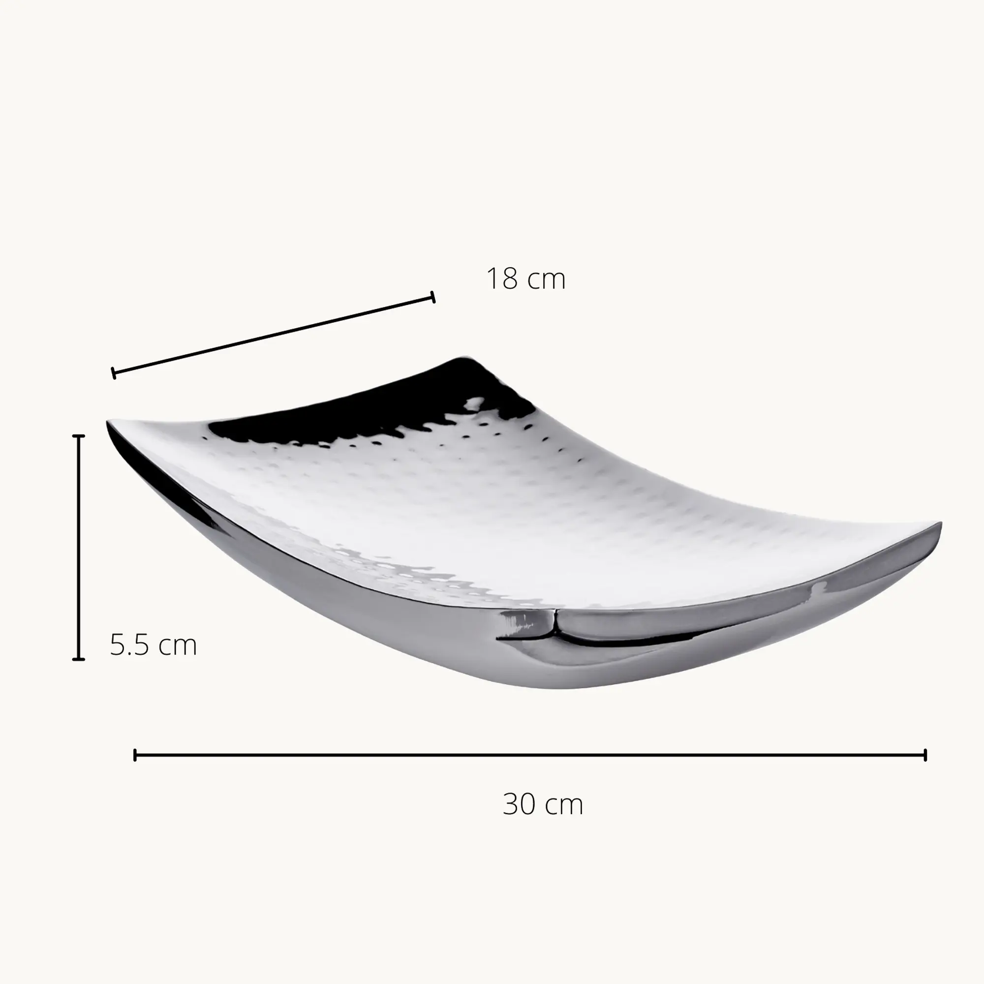 Schale Dallas (30 x 18 cm), quadratisch, silberfarben, gehämmert, hochglanzpoliert, Edelstahl