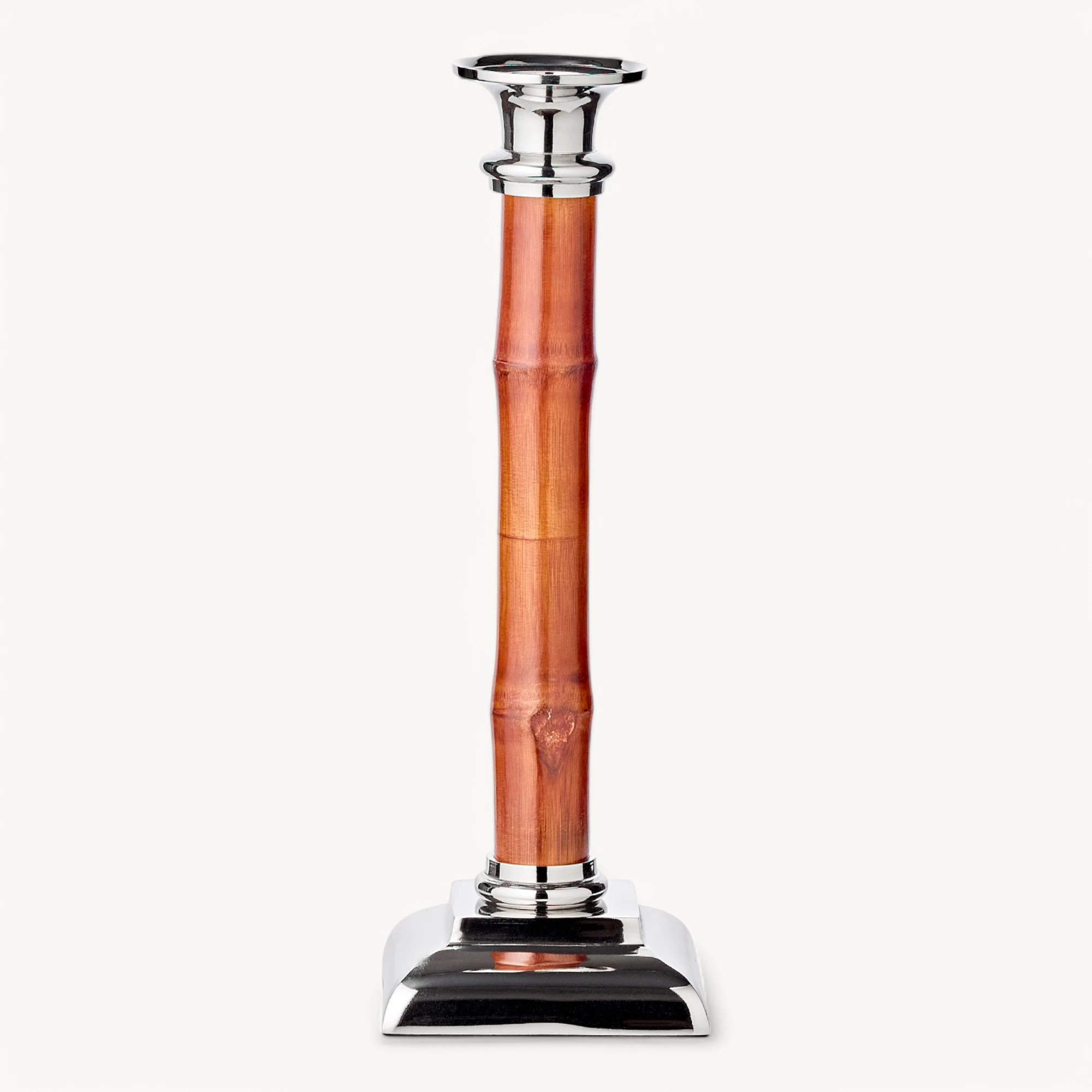 Kerzenleuchter Holm (Höhe 31 cm), mit Bambus-Schaft, glänzend, vernickelter Edelstahl
