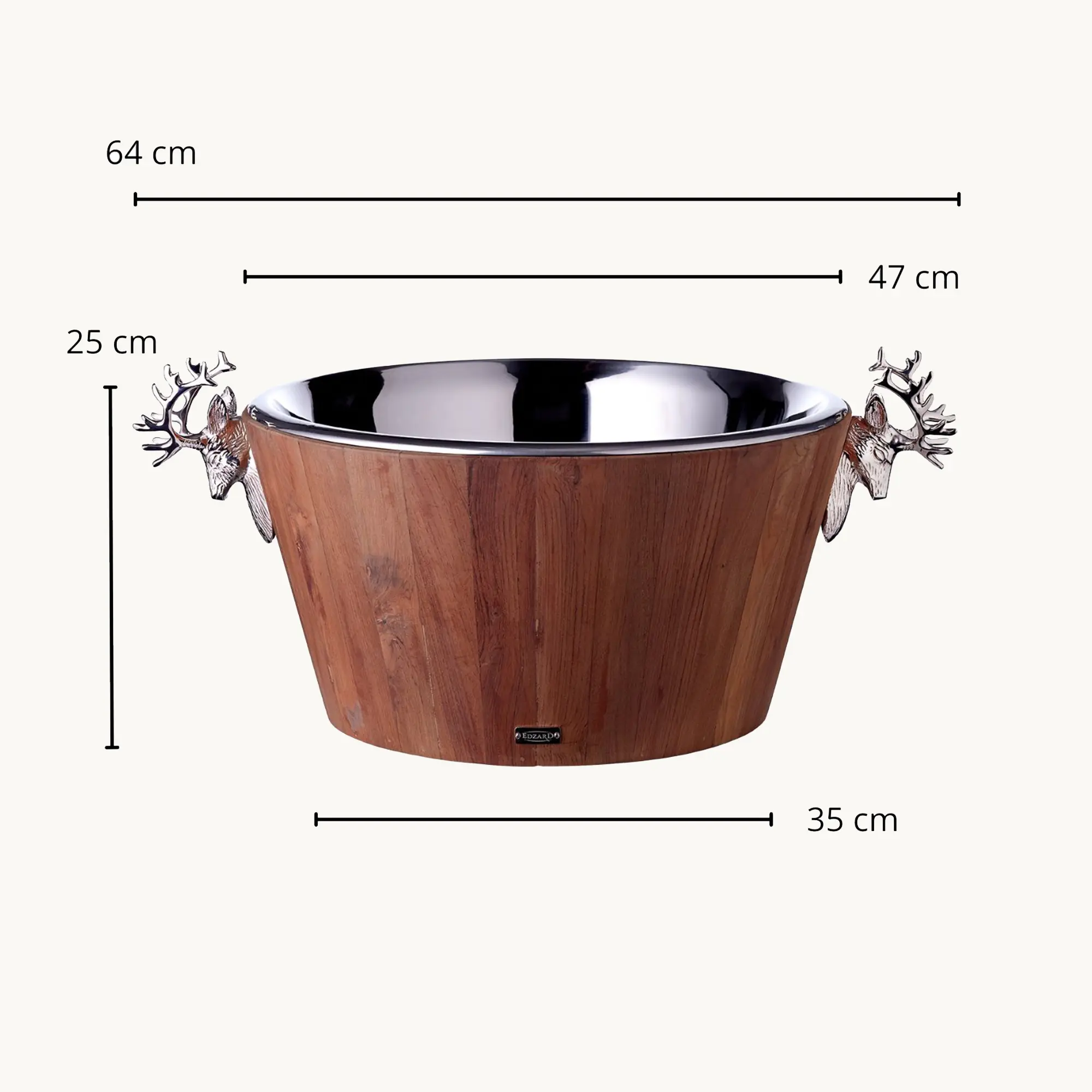 Flaschenkühler Franklin (Höhe 25 cm, Ø 47 cm), Teakholz, Edelstahl, glänzend vernickelt