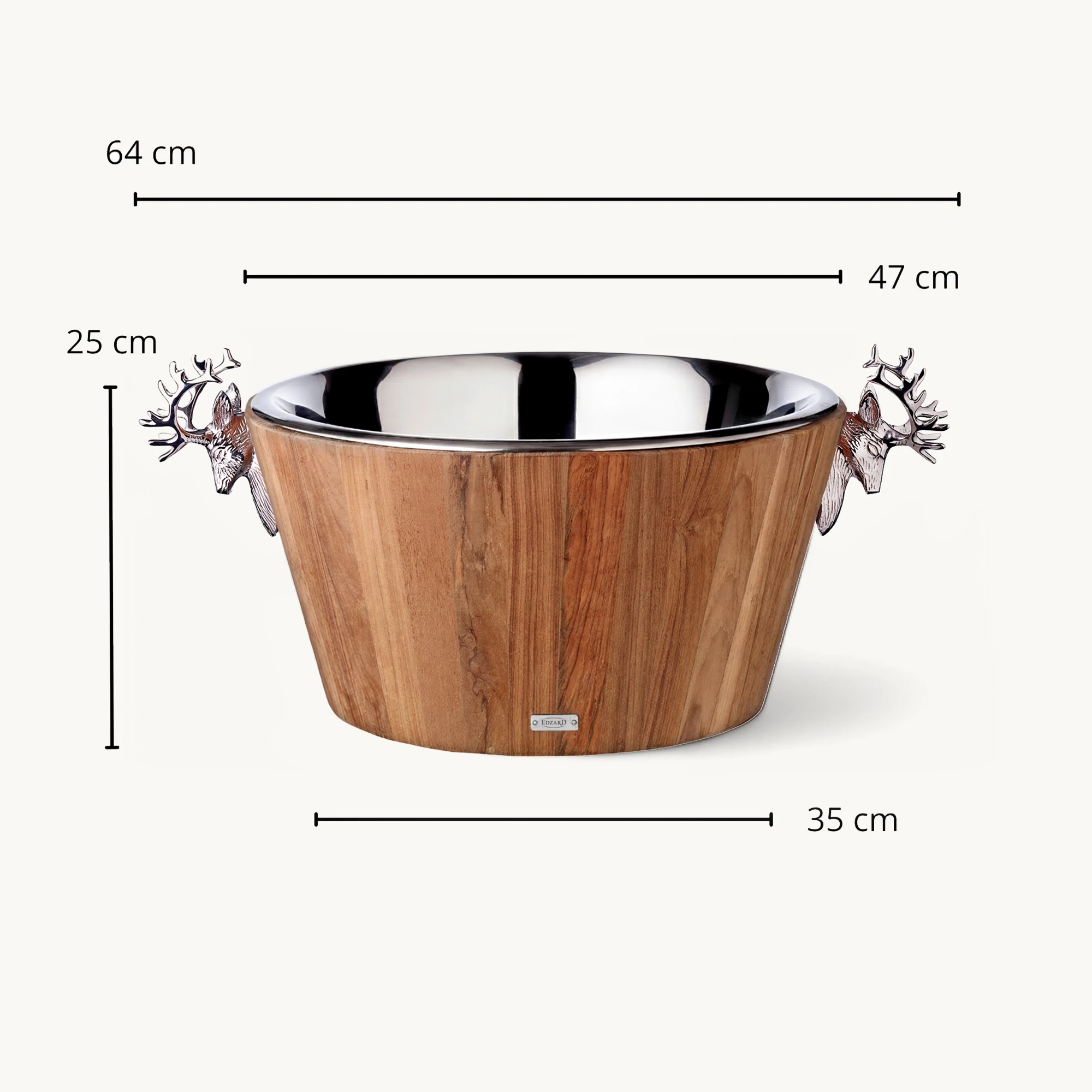 Flaschenkühler Franklin (Höhe 25 cm, Ø 47 cm), Teakholz, Edelstahl, glänzend vernickelt