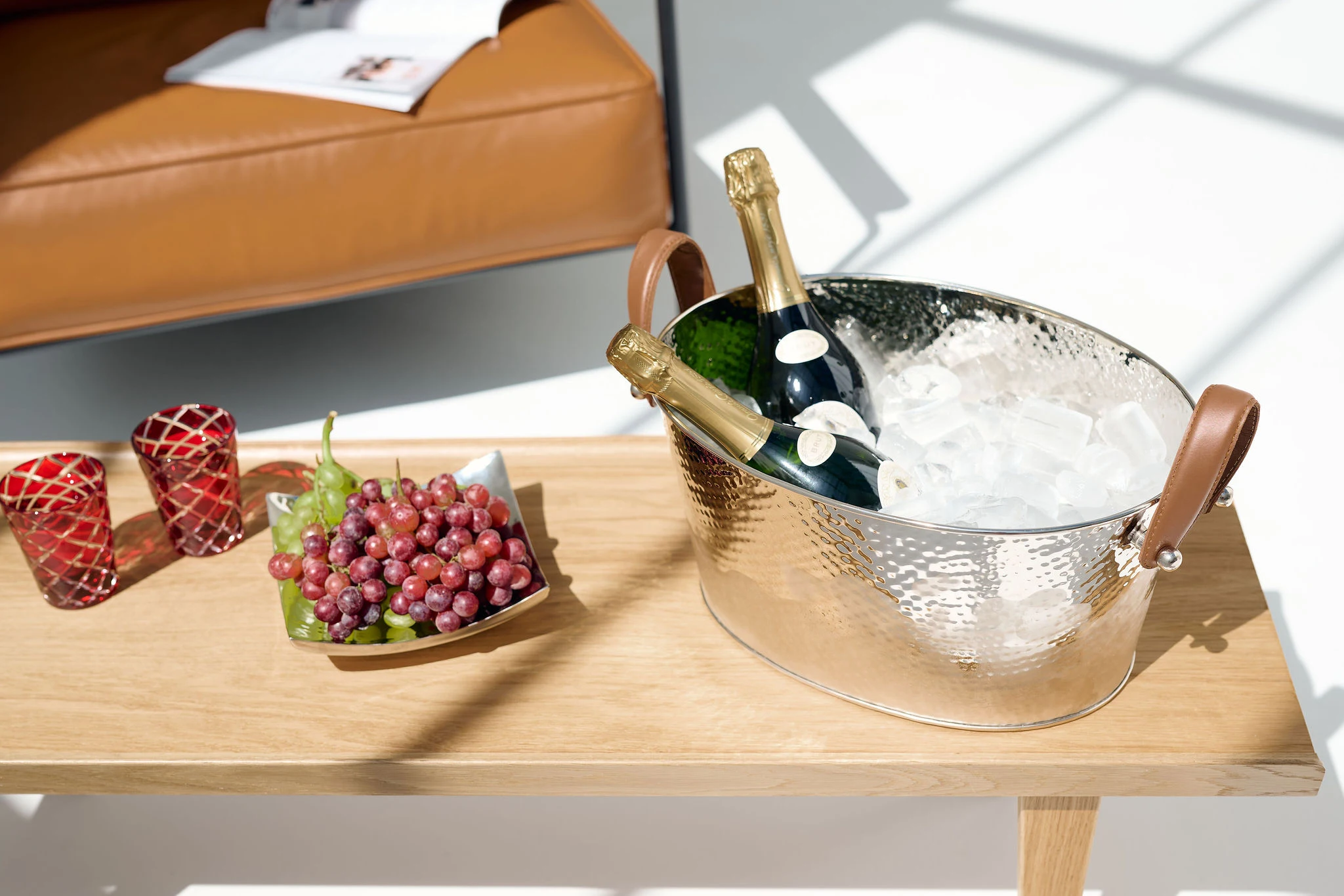 Champagner Schale Gavin, vernickelt, gehämmert 39x29x19 cm