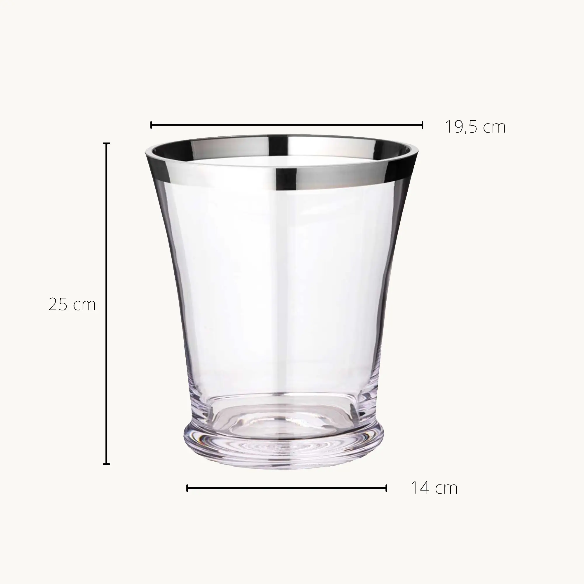 Flaschenkühler Reuben (Höhe 25 cm, Ø 19,5 cm), mundgeblasenes Kristallglas, Platinrand