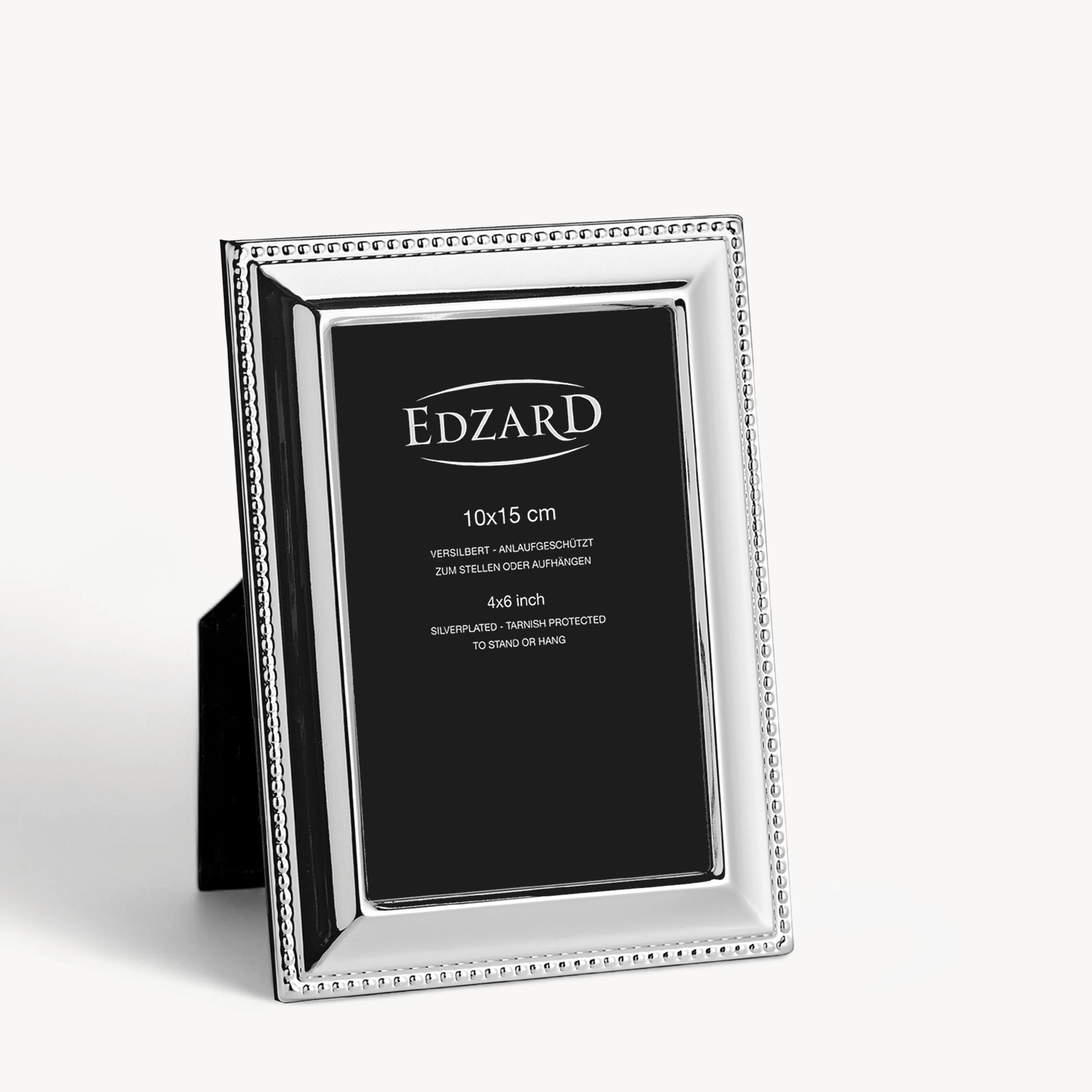 Bilderrahmen Perla (10x15 cm), Perlenrand, edel versilbert, anlaufgeschützt, 2 Aufhänger
