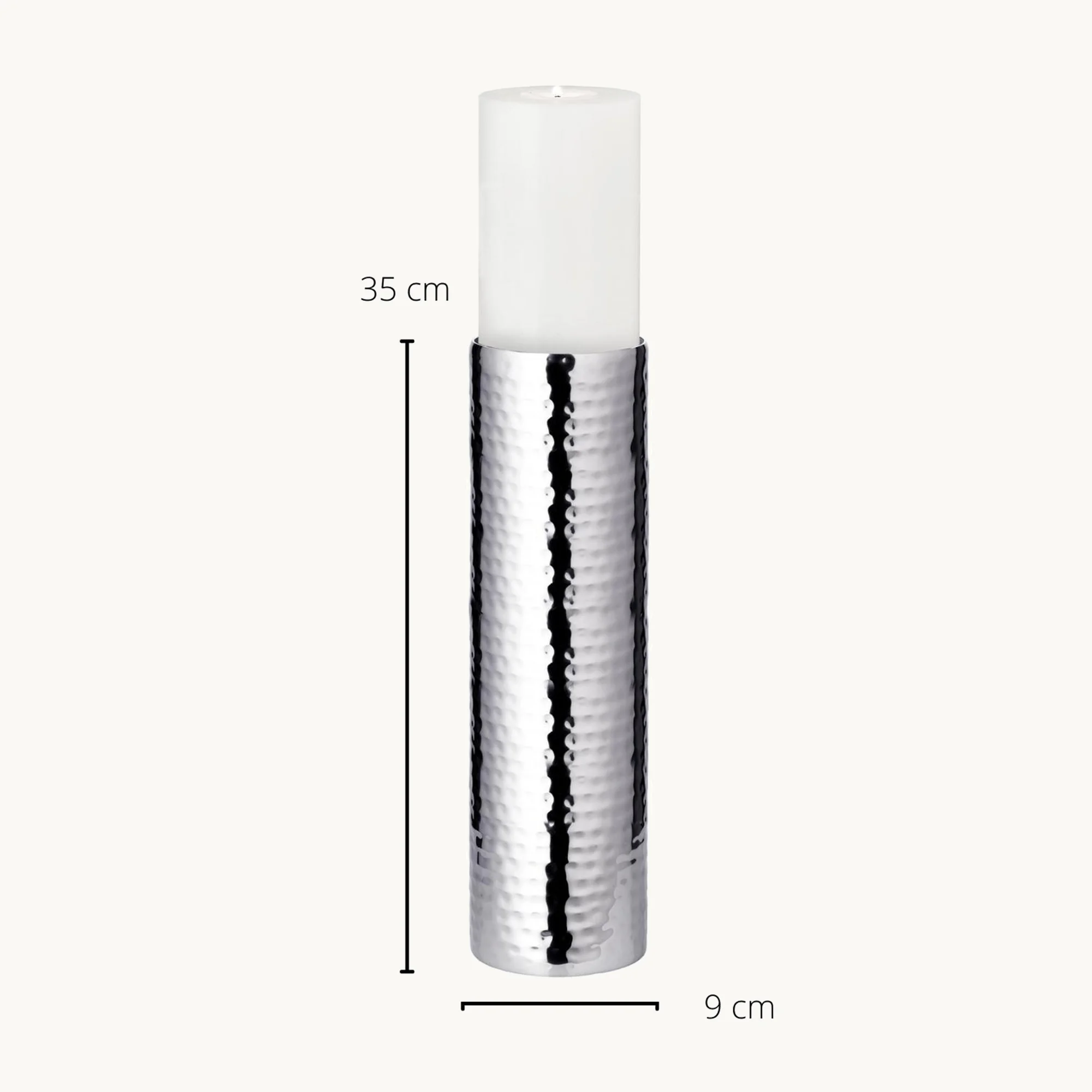 Kerzenständer Agadir (Höhe 25 cm), silberfarben, gehämmert, Edelstahl, hochglanzpoliert