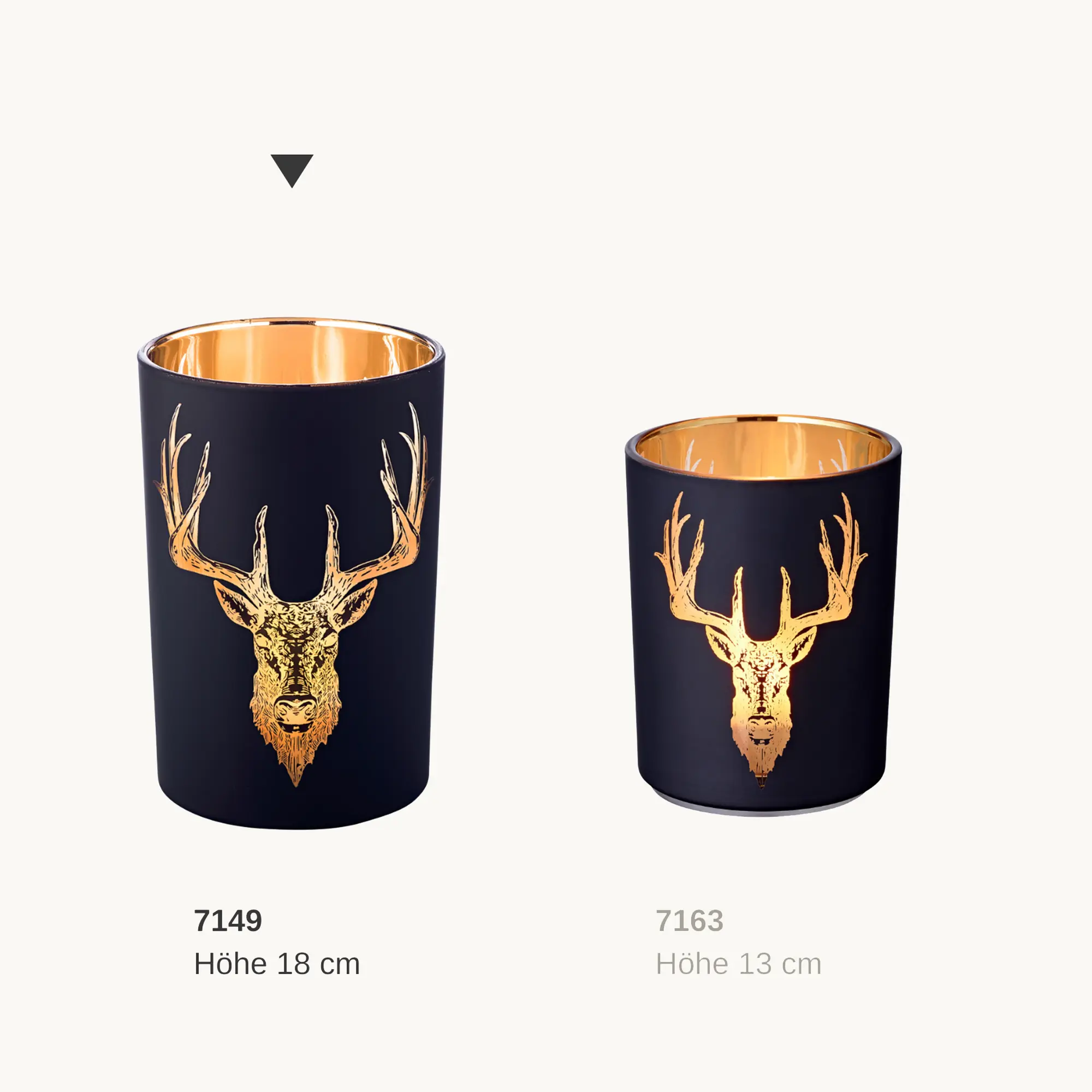 Teelichtglas Lio (Höhe 18 cm), schwarz & goldfarben, Hirsch-Motiv Teelichtglas Lio (Höhe 18 cm), schwarz & goldfarben, Hirsch-Motiv