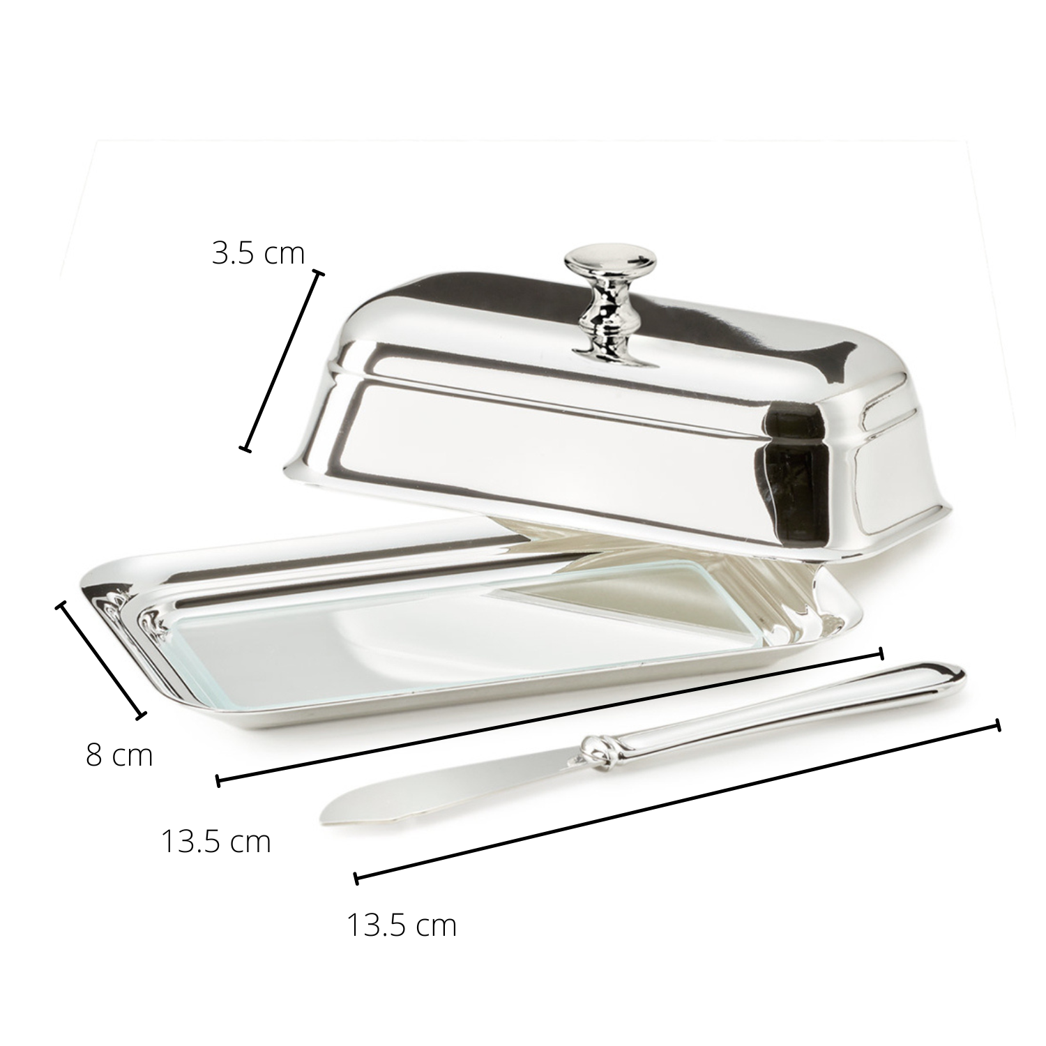 2. Wahl Butterdose Mary mit Glasplatte, edel versilbert, 13x8 cm, mit passendem Butterm