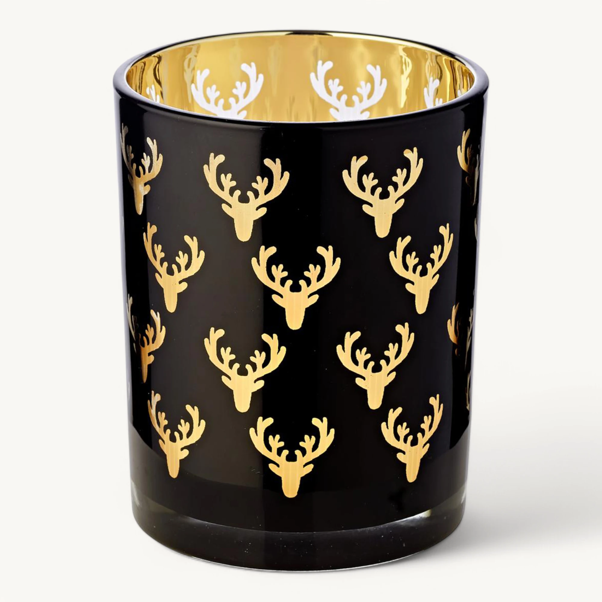 SALE Teelichtglas Ben (Höhe 13 cm), schwarz, Hirsch-Motiv