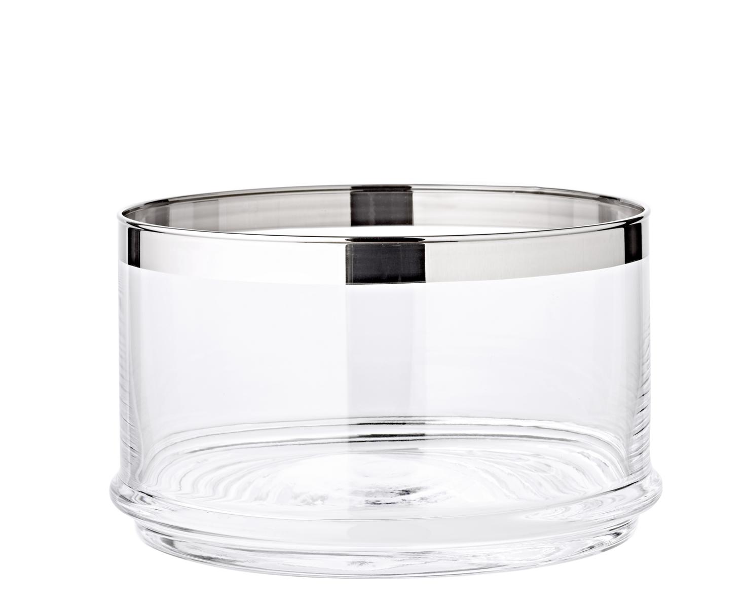 Glasdose Vigo (Höhe 12 cm, ø 19,5 cm), mundgeblasenes Kristallglas mit Platinrand