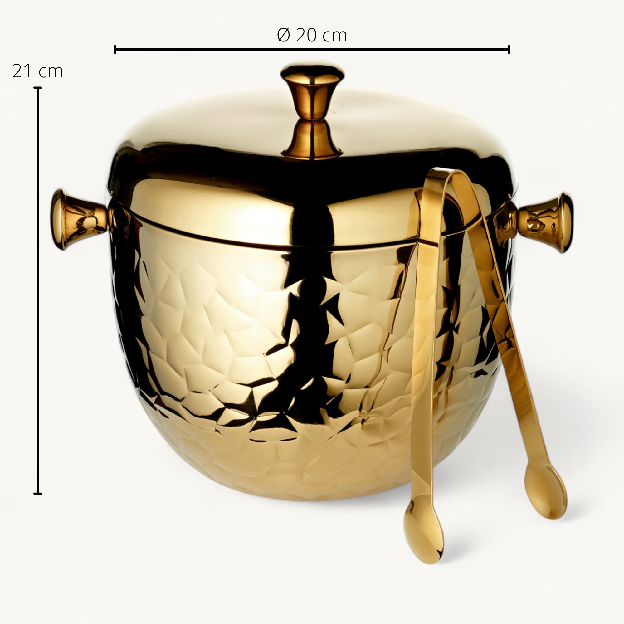 Eiseimer Rico (Höhe 21 cm), inkl. Deckel und Eiszange, Gold-Optik, gemustert, Edelstahl, hochglanzpoliert