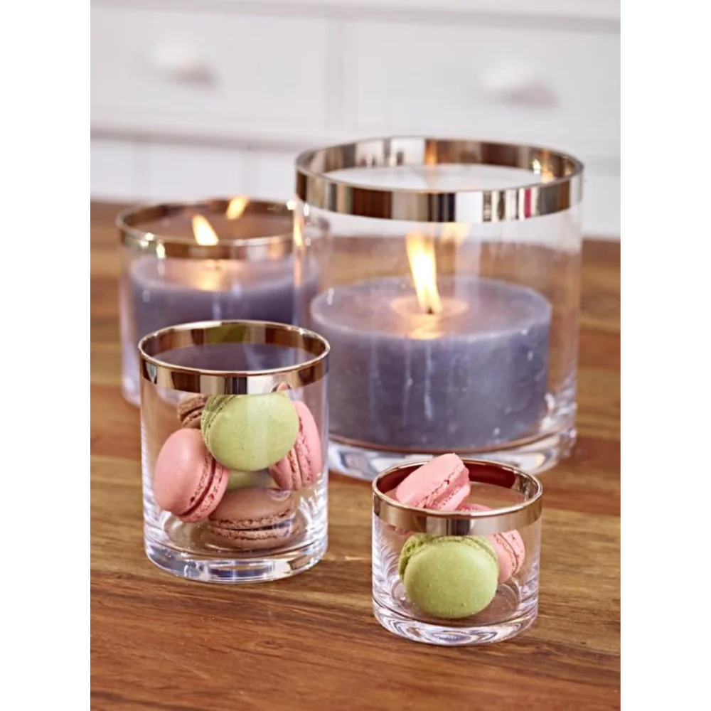 Windlicht Molly (Höhe 10 cm, Ø 8,5 cm), mundgeblasenes Kristallglas mit Platinrand