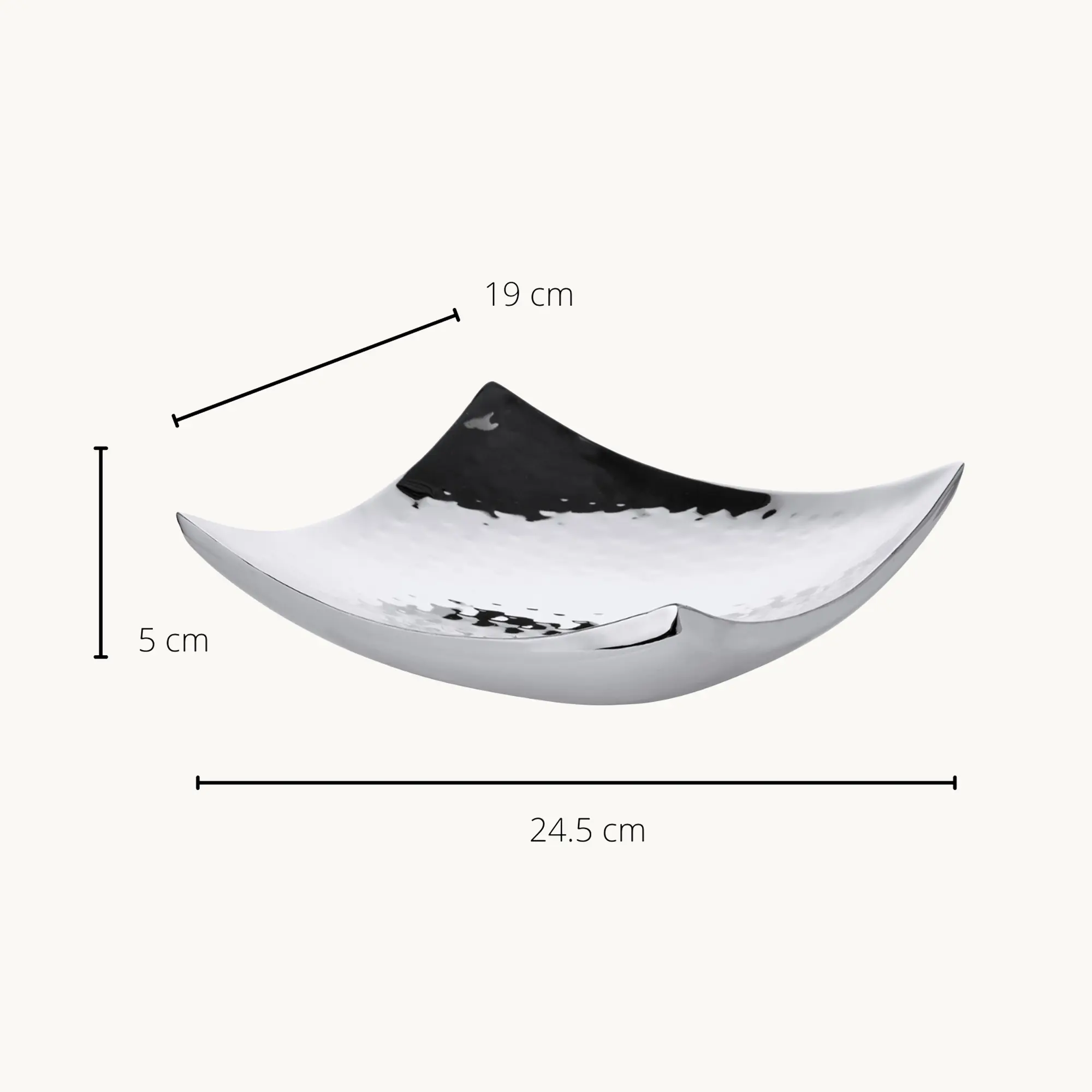 Schale Dallas (19 x 19 cm), quadratisch, silberfarben, gehämmert, hochglanzpoliert, Edelstahl