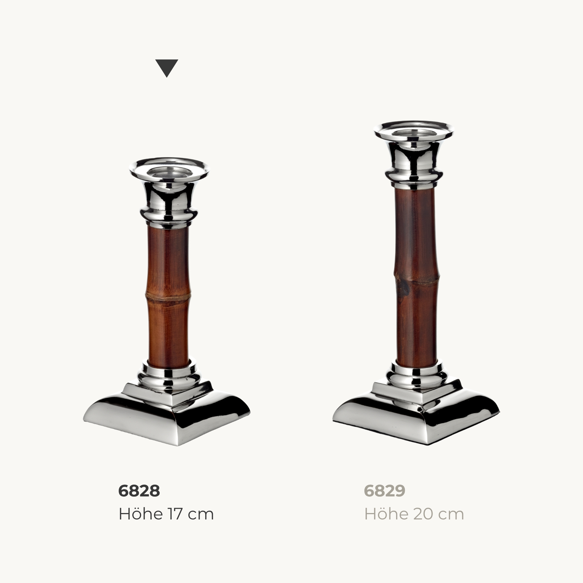 Kerzenleuchter Holm (Höhe 17 cm), mit Bambus-Schaft, glänzend, vernickelter Edelstahl