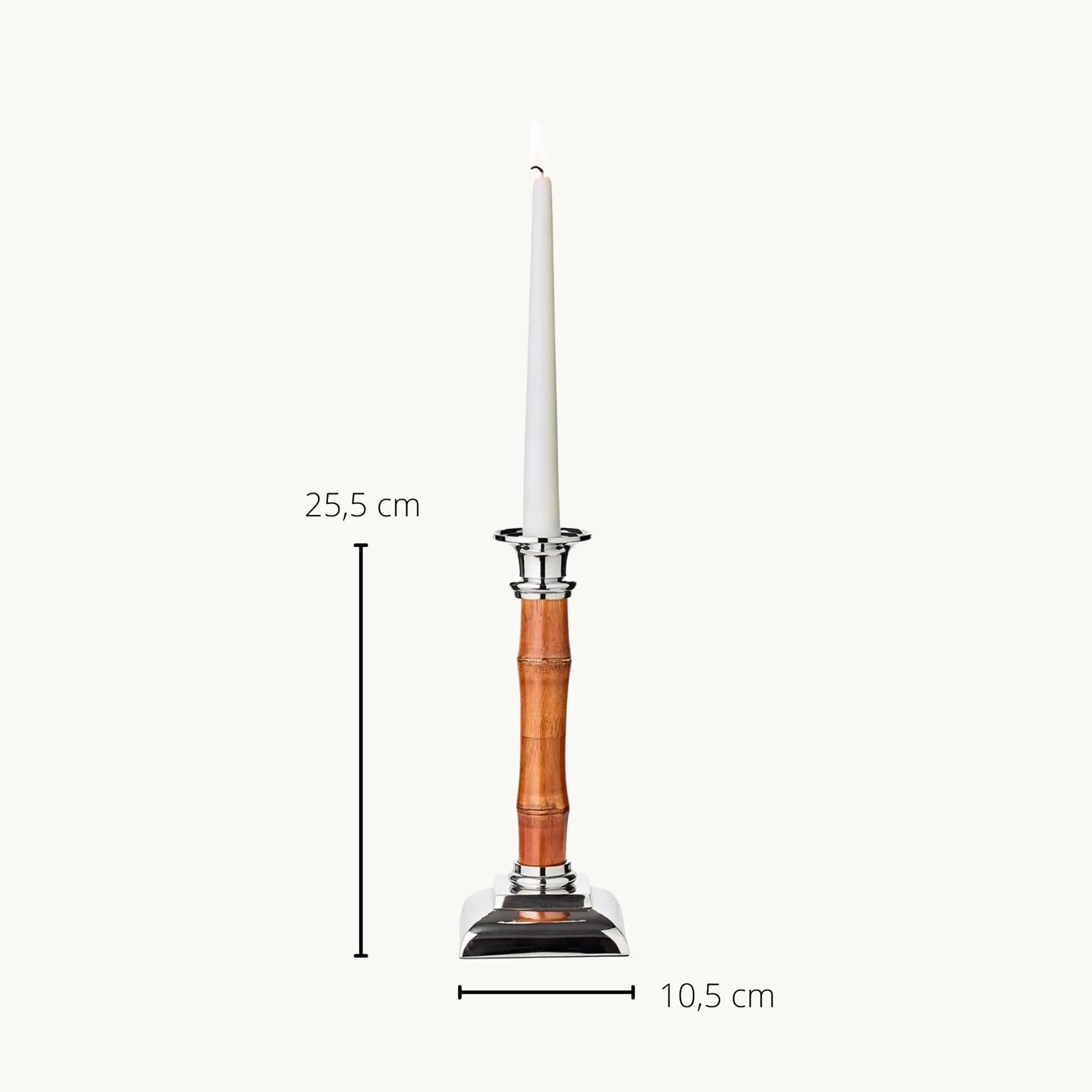 Kerzenleuchter Holm (Höhe 25,5 cm), mit Bambus-Schaft, glänzend, vernickelter Edelstahl