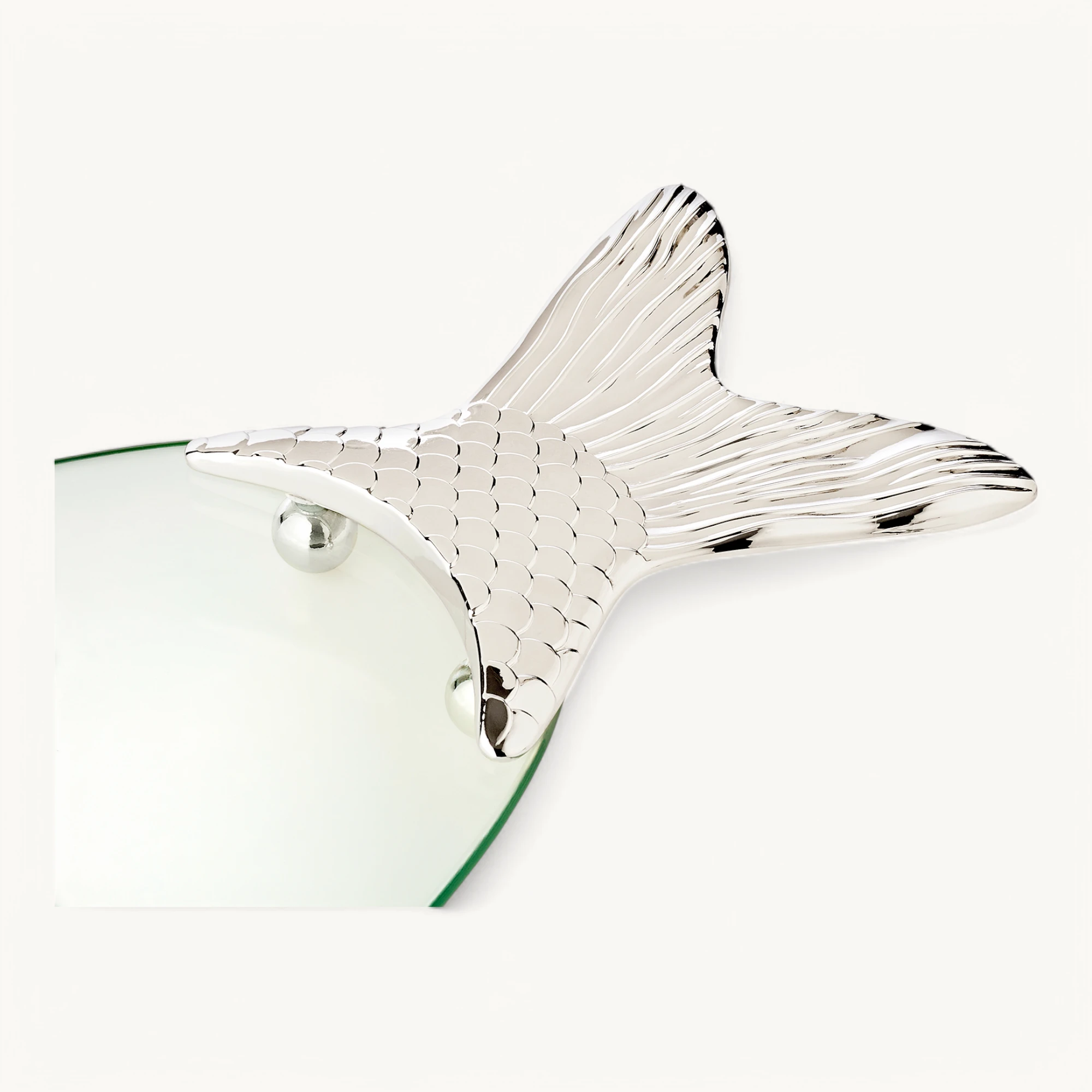 Fischplatte Salmon, Glas, edel versilberte Elemente, mit Heber, Länge 58 cm