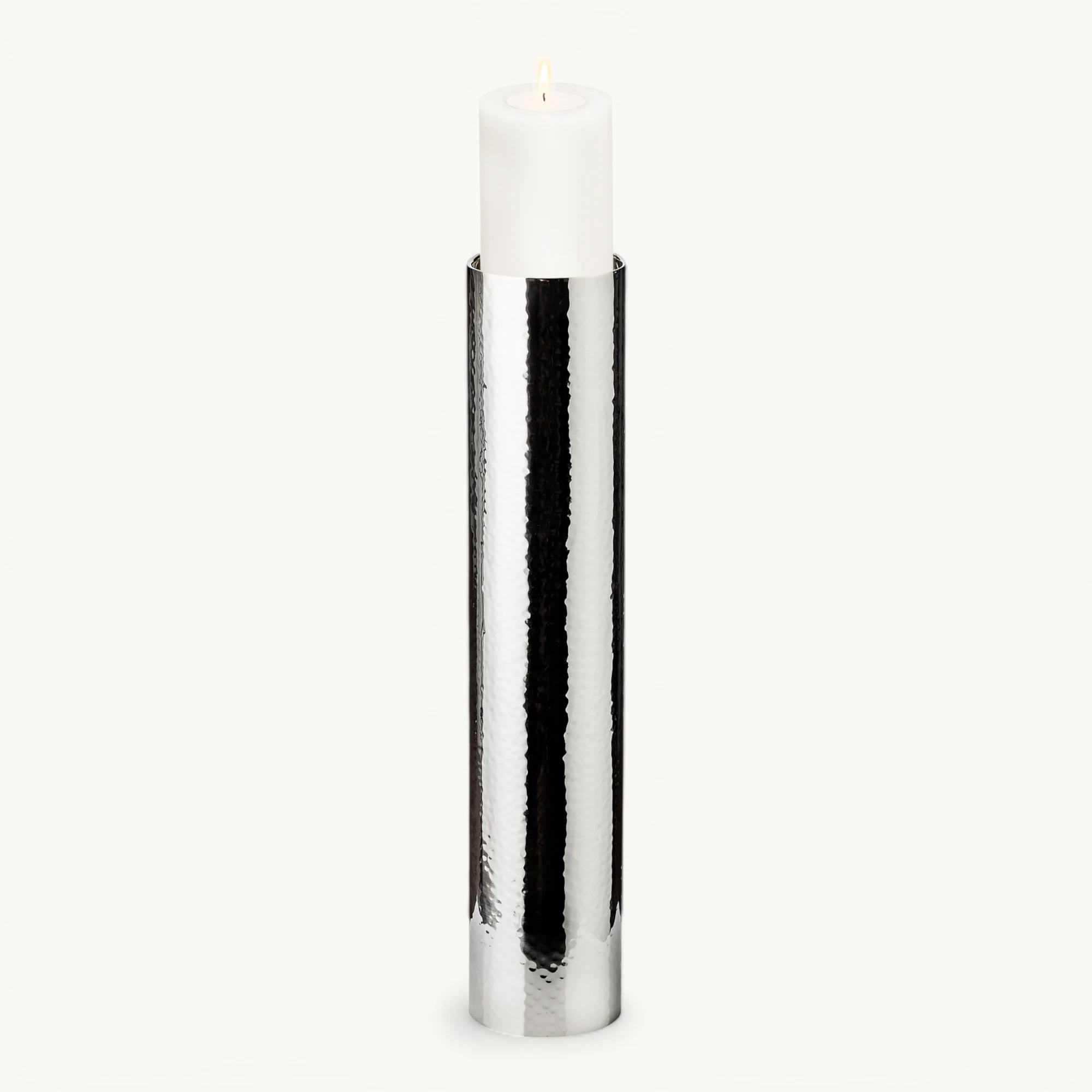 Kerzenständer Boston (Höhe 60,5 cm), silberfarben, gehämmert, glänzend, vernickelter Edelstahl