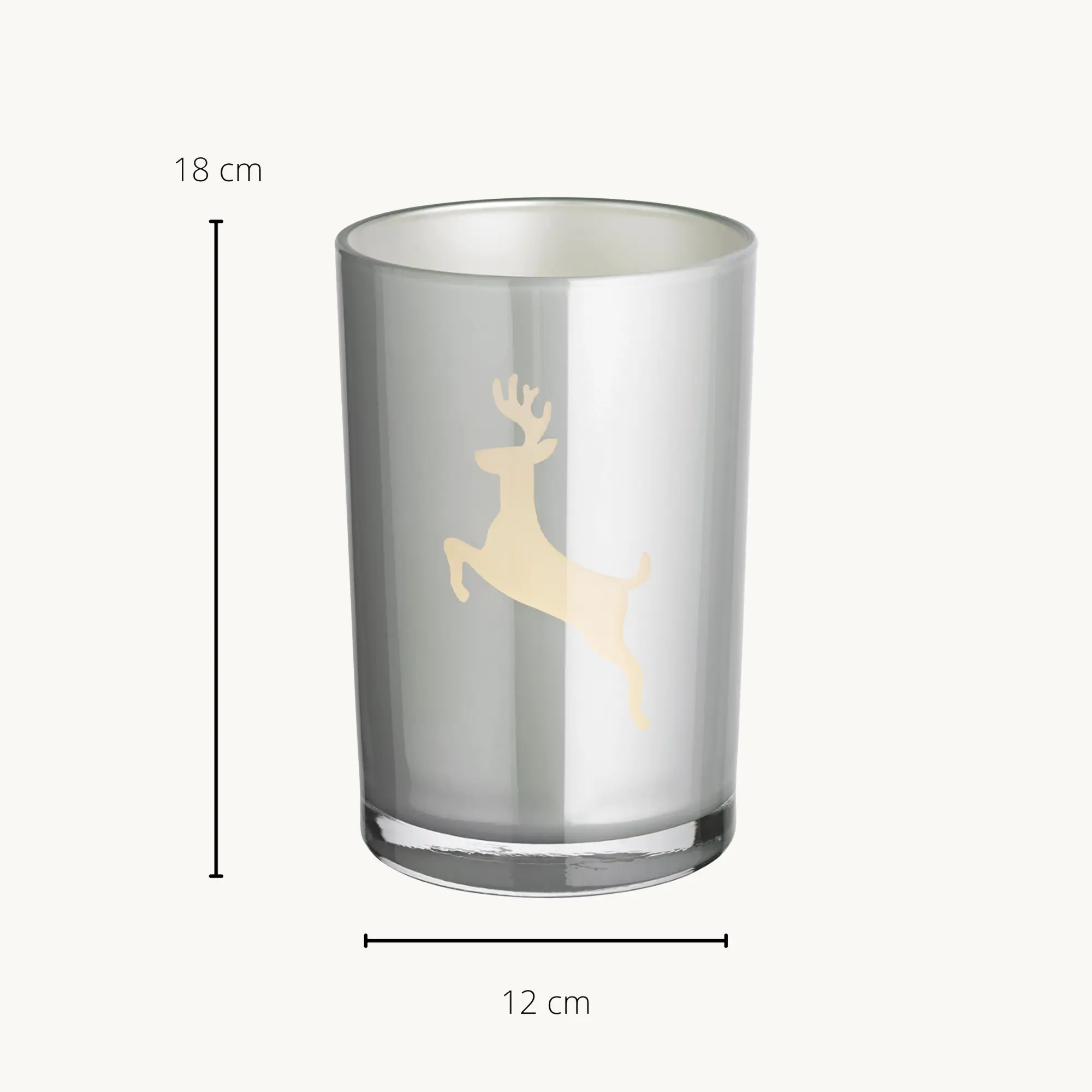 SALE Teelichtglas Loki left (Höhe 18 cm), grau, Hirsch-Motiv