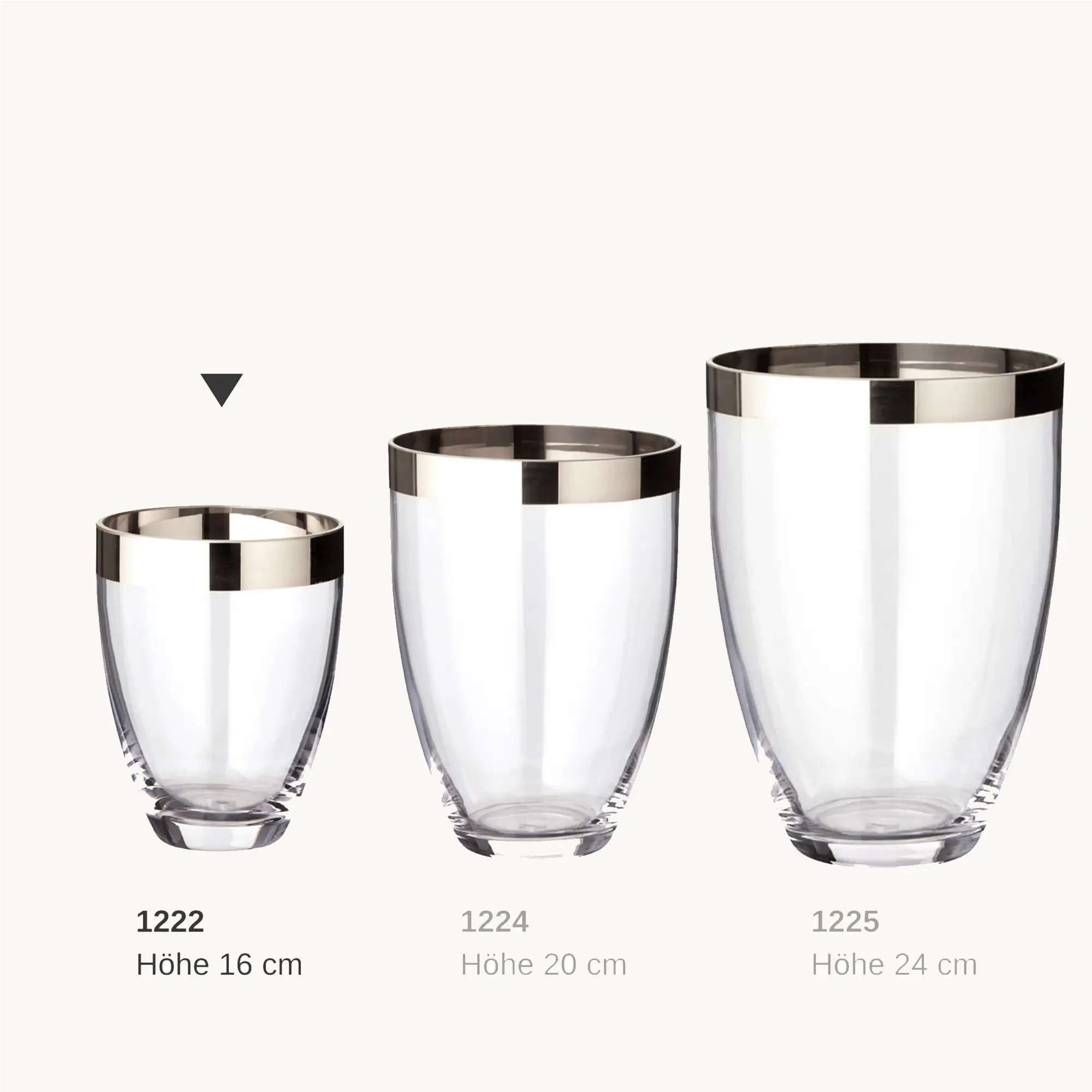 Vase Charlotte (Höhe 16 cm, Ø 12 cm), mundgeblasenes Kristallglas mit Platinrand