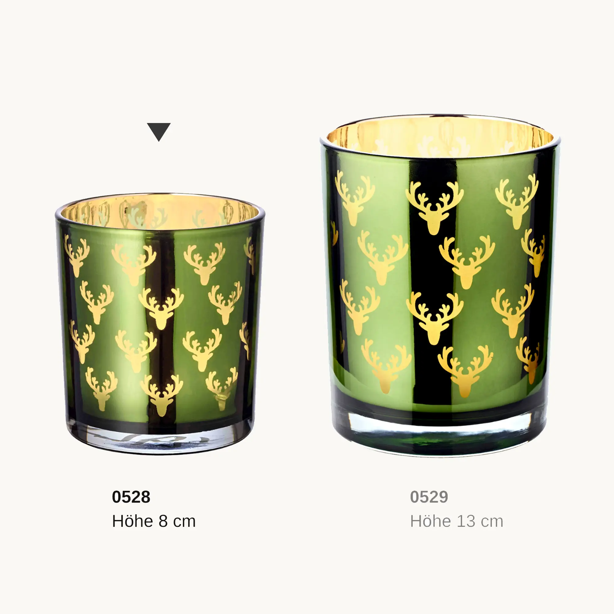 SALE Teelichtglas Dirk (Höhe 8 cm), grün & goldfarben, Hirsch-Motiv