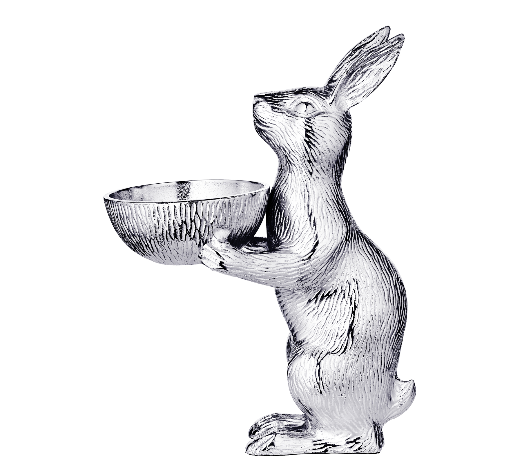 Hase mit Schale Bert (Höhe 32 cm, Ø 12 cm), silberfarben, Aluminium vernickelt