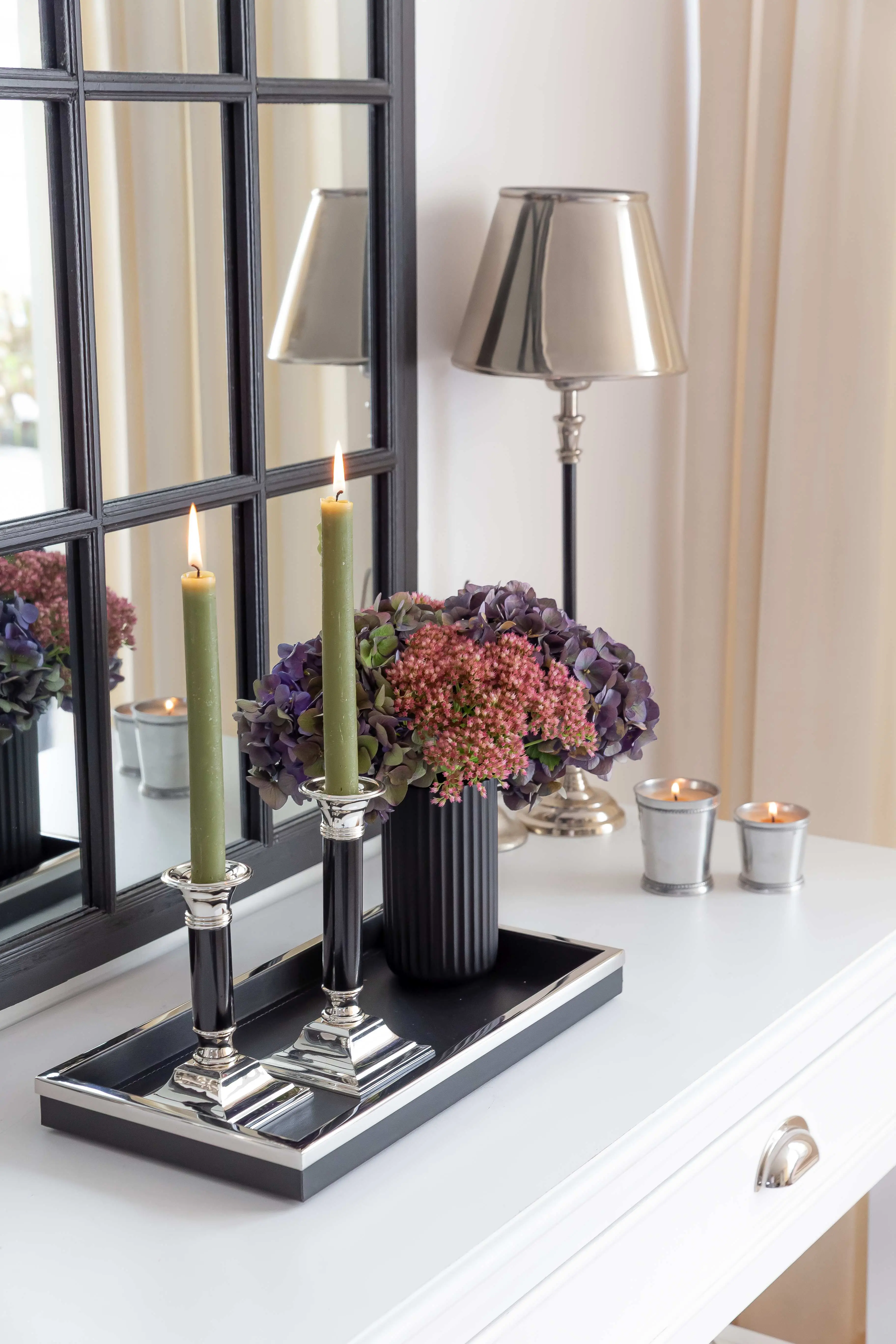 Kerzenleuchter Lincoln (H 15 cm) für Stabkerze, schwarzer Schaft, edel versilbert, anlaufgeschützt
