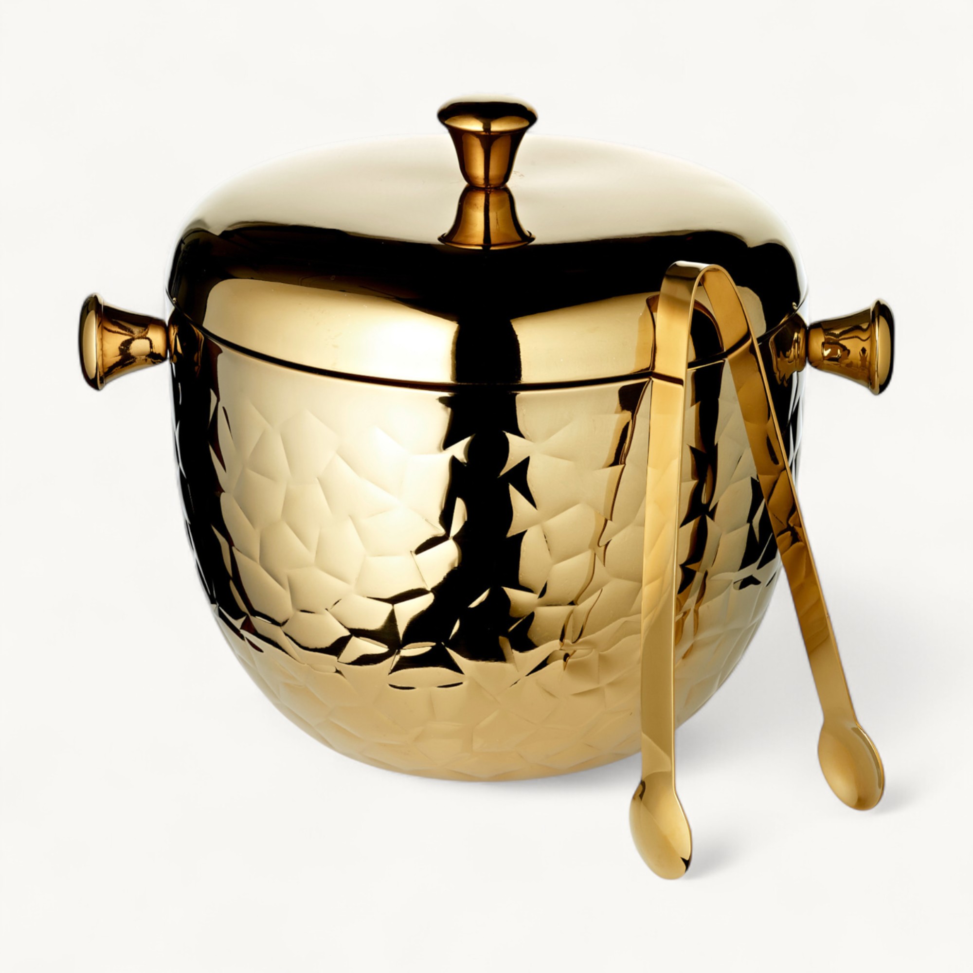 Eiseimer Rico (Höhe 21 cm), inkl. Deckel und Eiszange, Gold-Optik, gemustert, Edelstahl, hochglanzpoliert